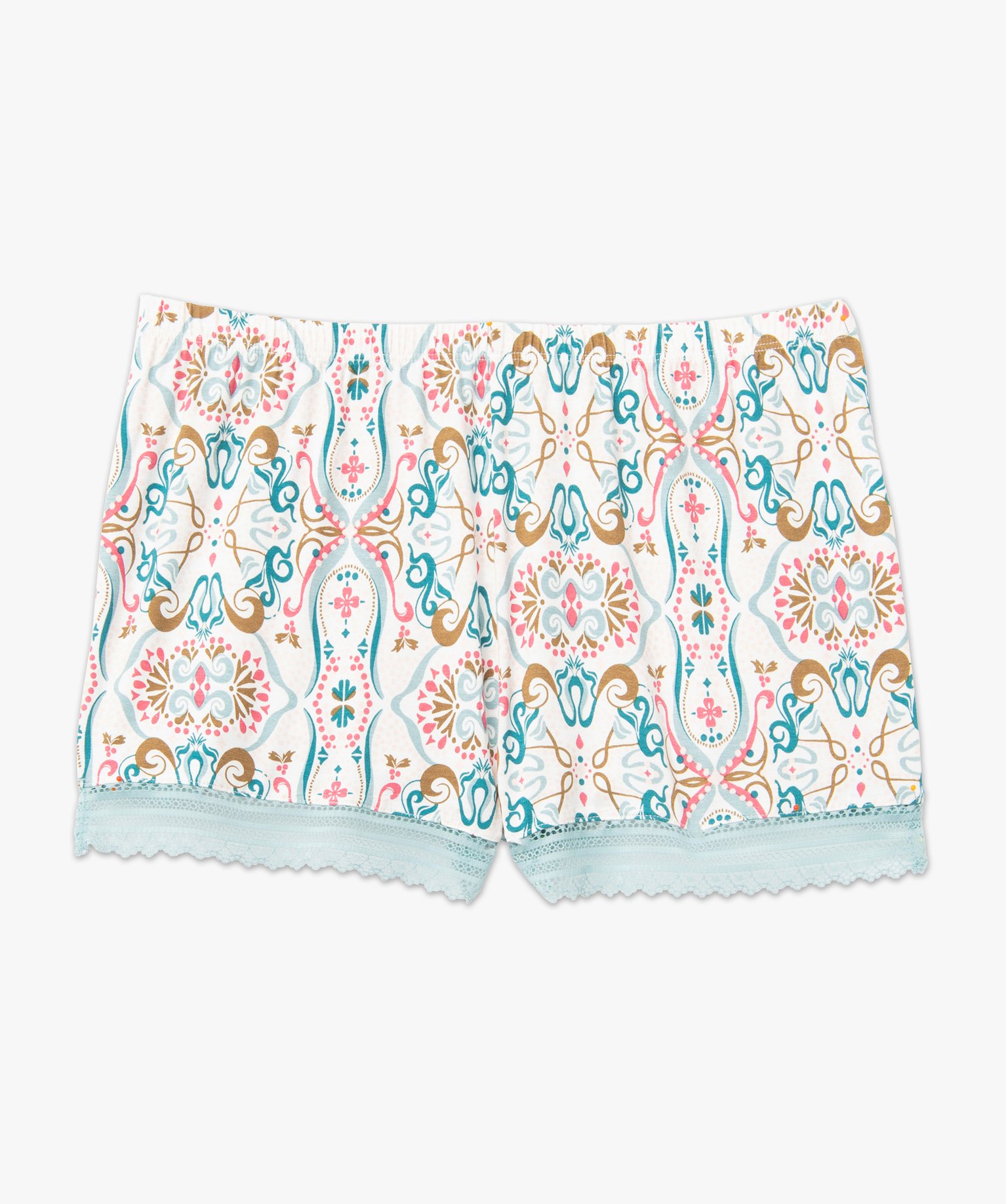 Short de pyjama femme en maille fluide avec bas en dentelle imprime | GEMO