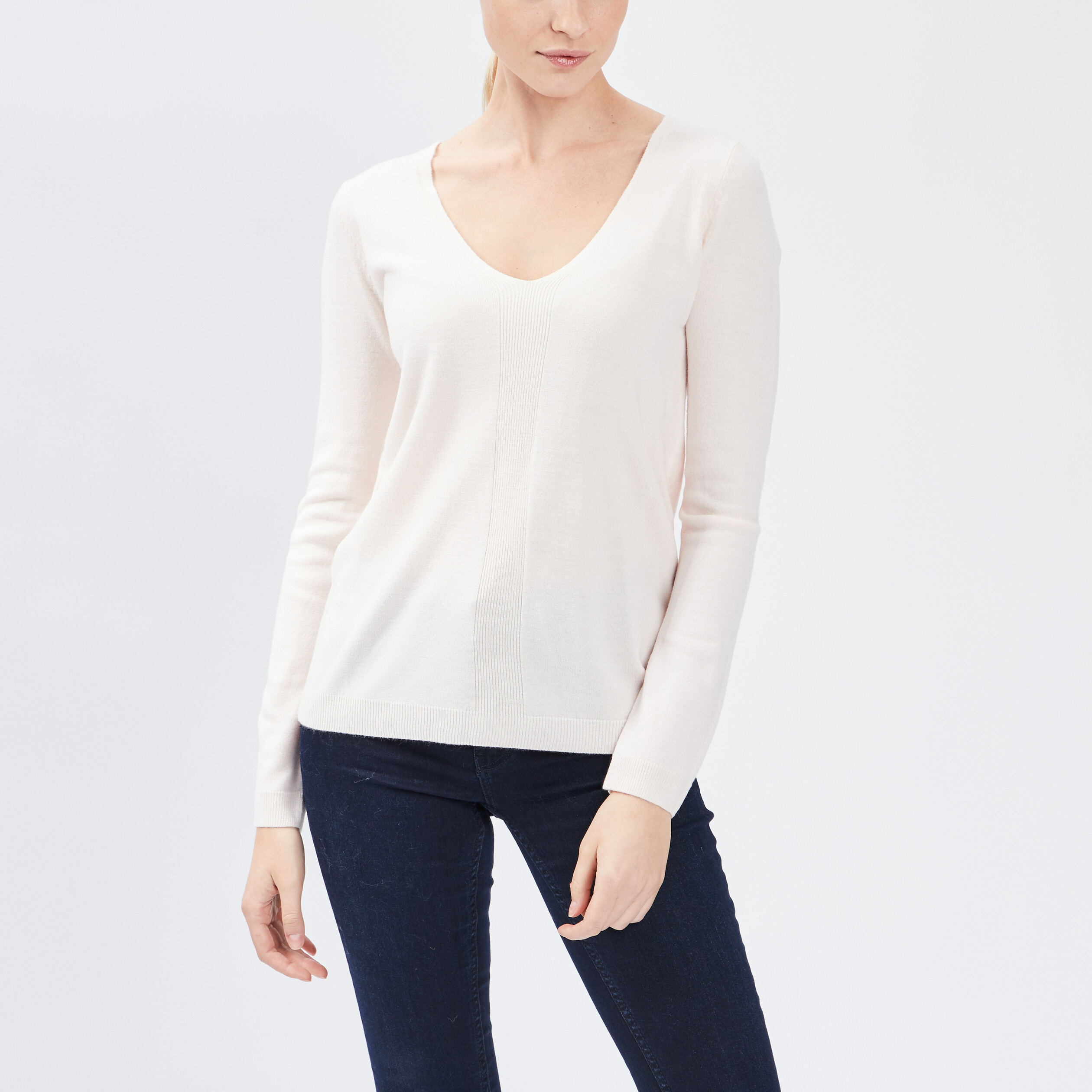 Pull col V manches longues rose clair femme | La Halle