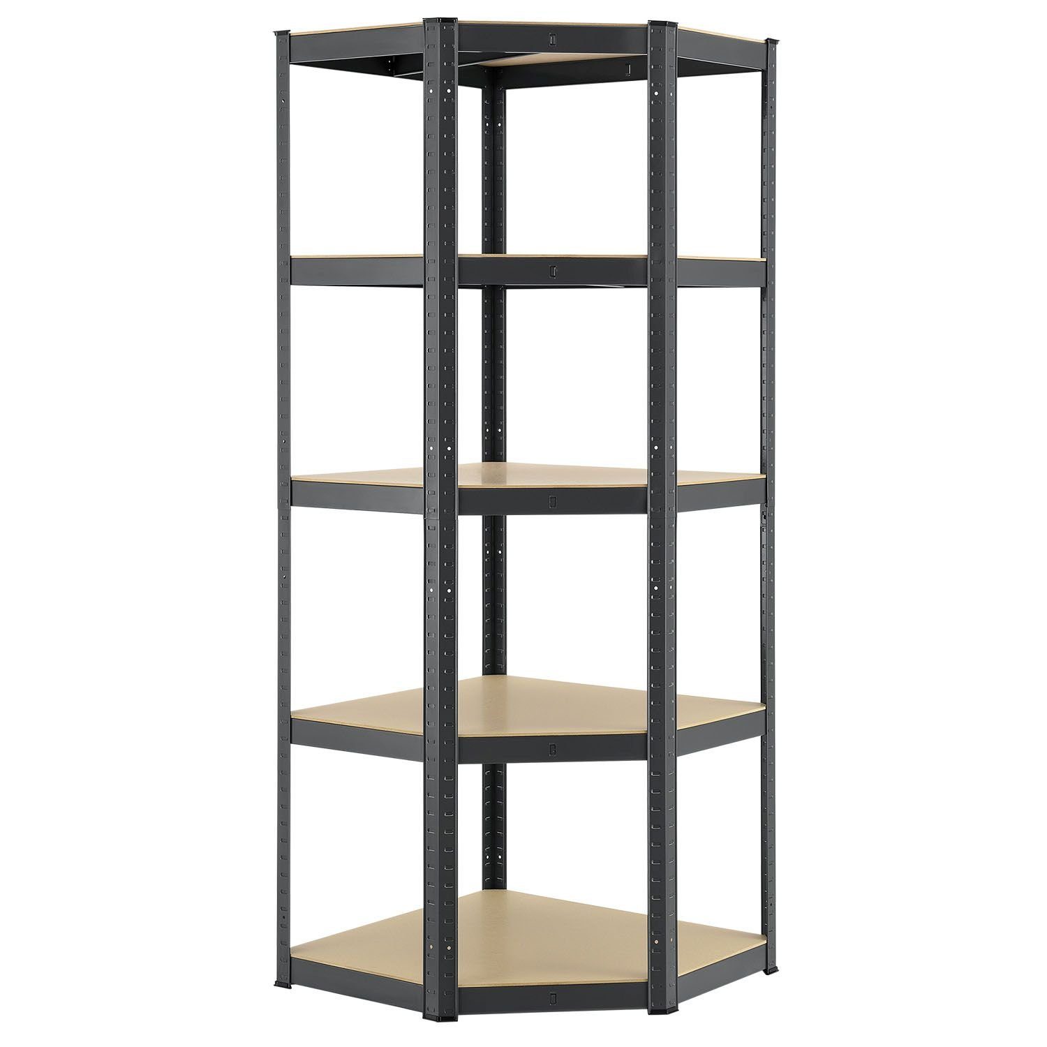 Juskys Eckregal Corner Basic, 5 Böden aus MDF-Holz, 175kg Traglast je Boden, Abstände frei wählbar
