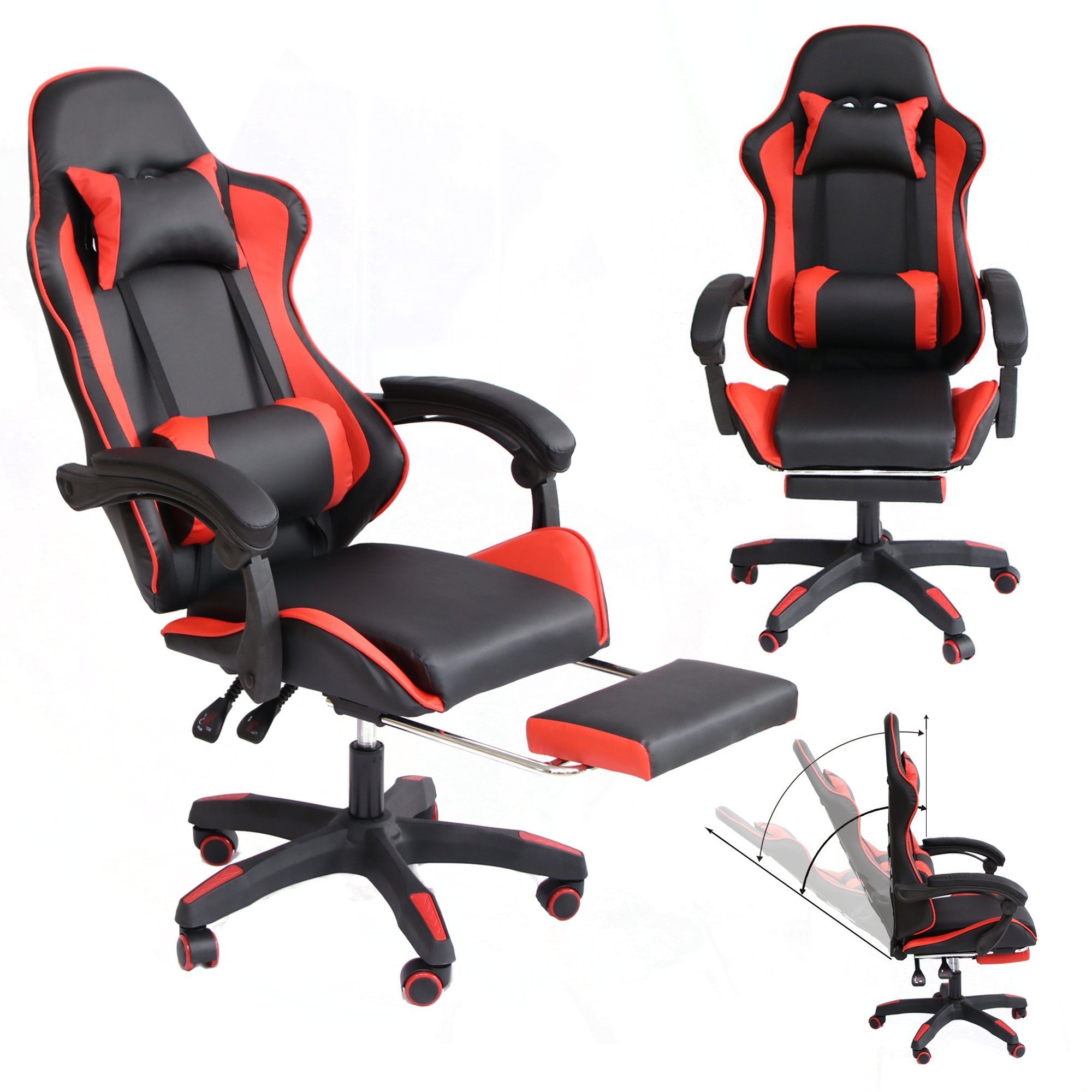 Melko Gaming-Stuhl Schreibtischstuhl Gamingstuhl Bürostuhl Chefsessel Drehstuhl in Schwarz Rot Sportsitz Höhenverstellbar inkl. Fußablage für Gaming Büroarbeit Office (Stück)