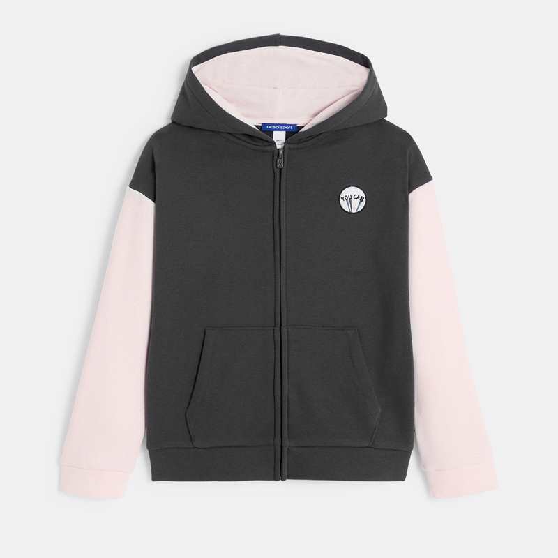 Sweat-shirt à capuche bicolore gris fille