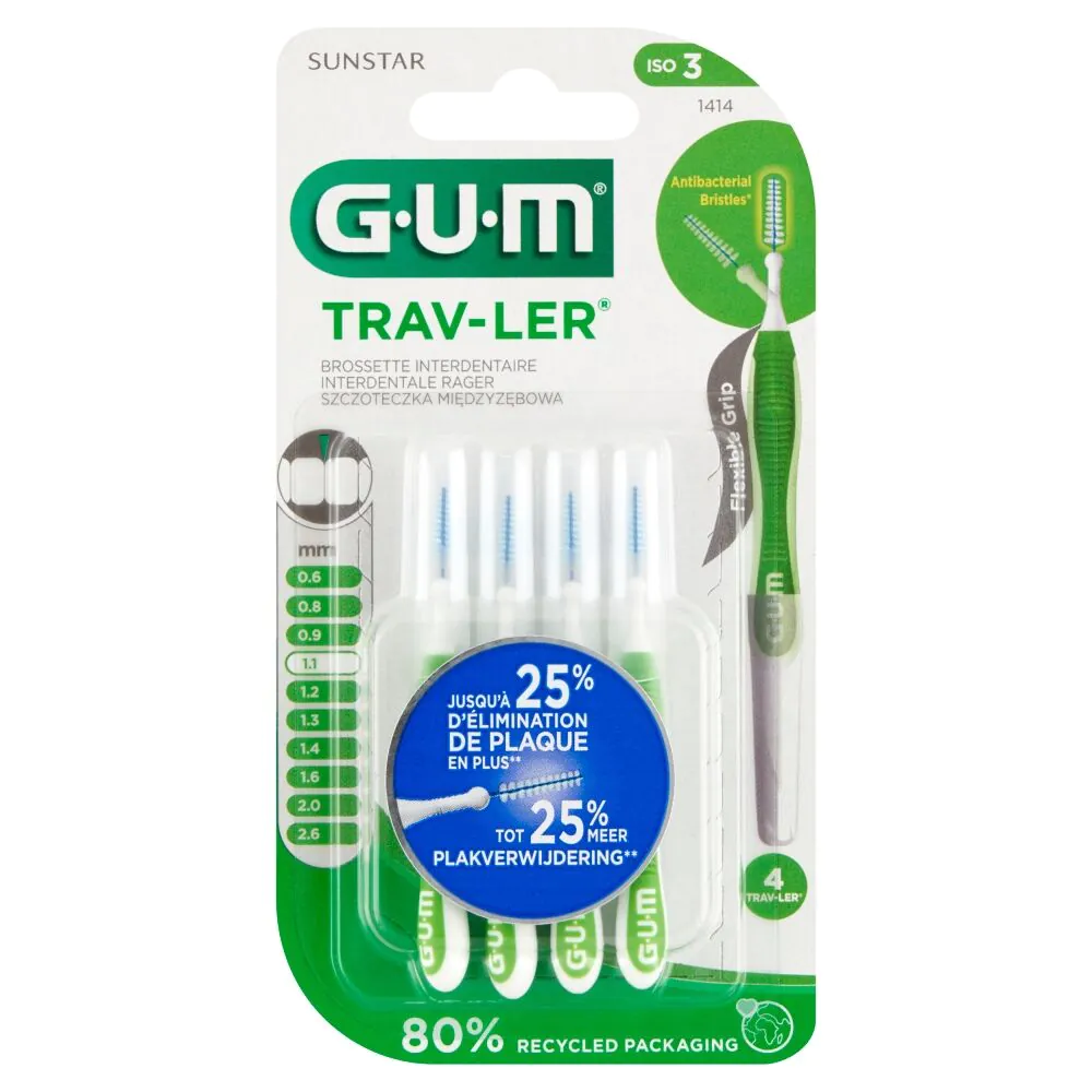 „Gum Trav-Ler“ 1,1 mm tarpdančių šepetėliai