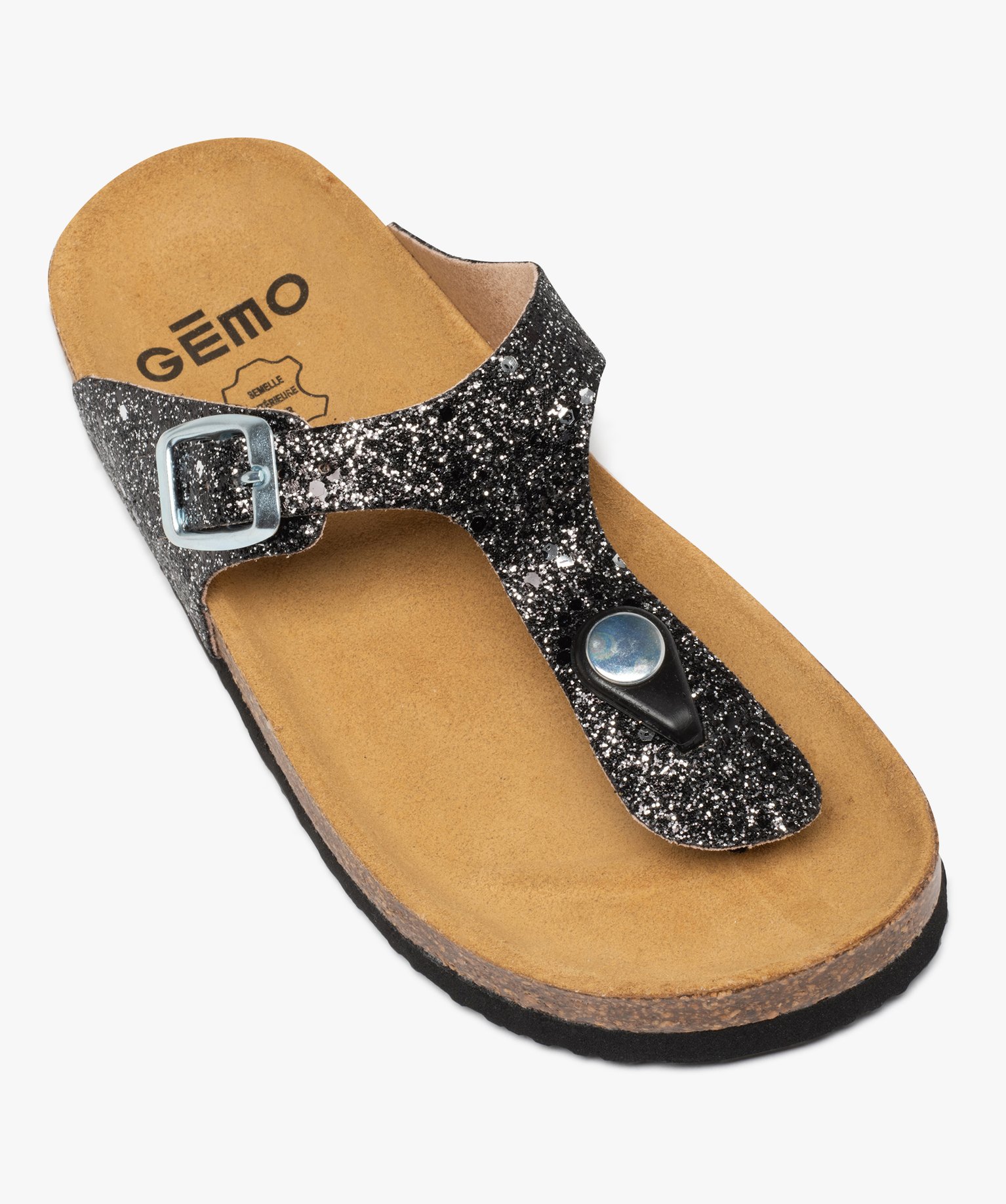 Sandales fille à bride entre-doigts en T pailletée noir | GEMO
