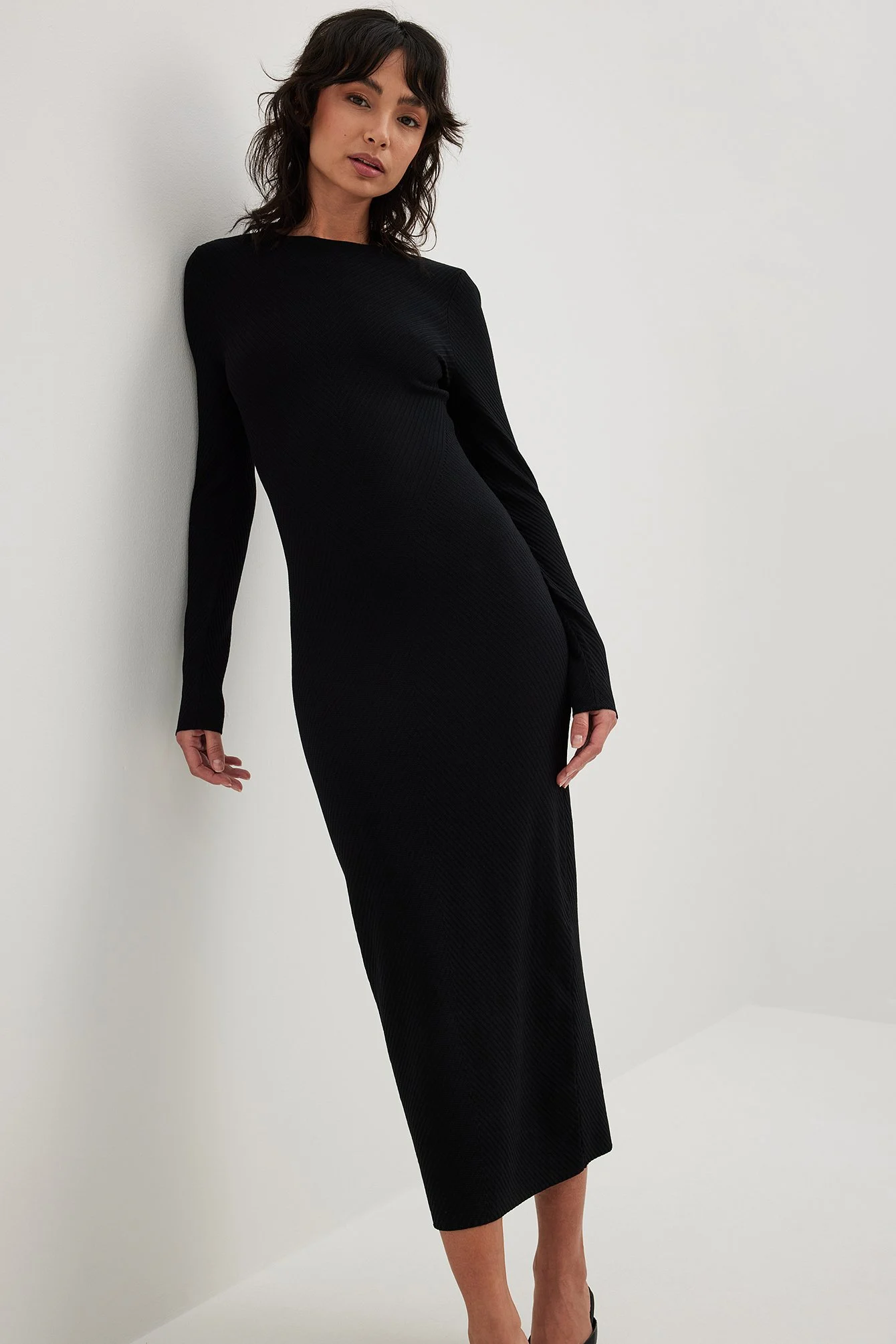 Midikleid aus Rippenstrick mit Korsettdetails