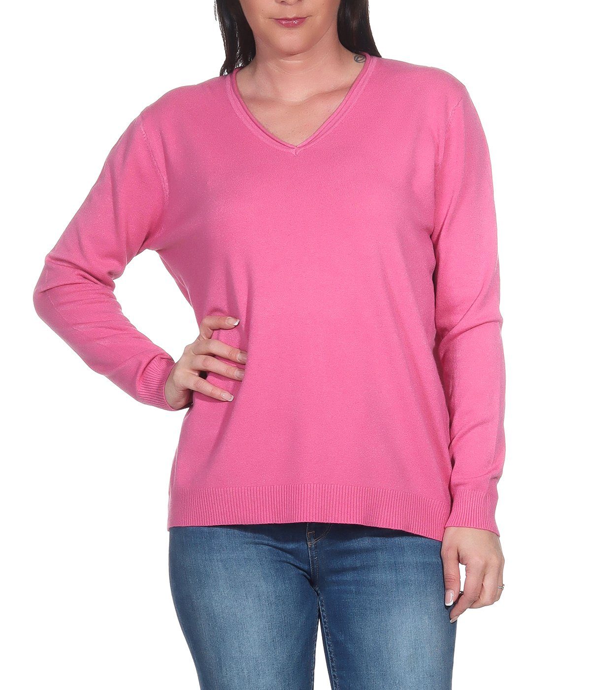 Aurela Damenmode V-Ausschnitt-Pullover Pullover für Damen Feinstrickpullover Basic Pulli (1-tlg) angenehmer Freizeitpullover oder Unterziehshirt für den Wintersport