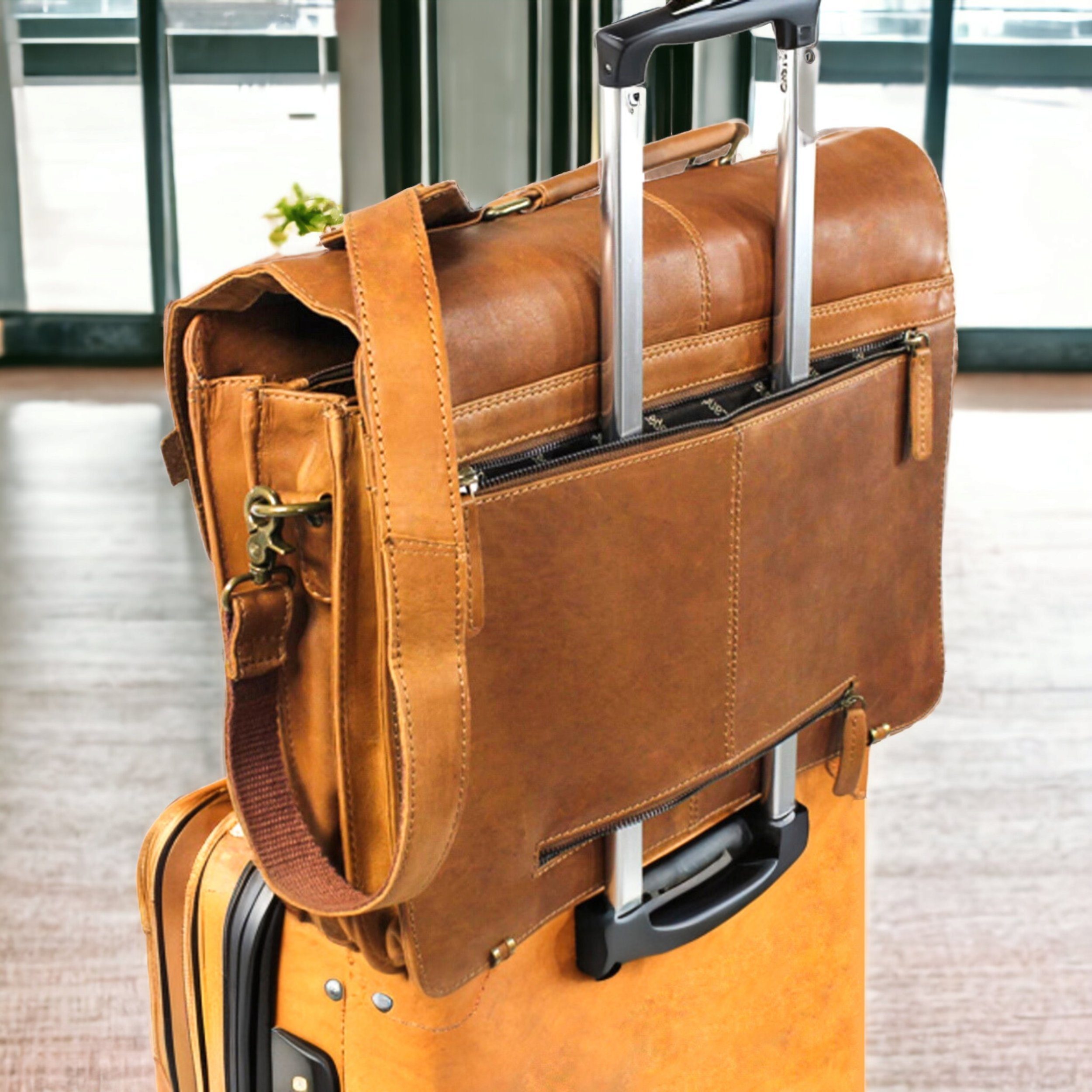 Landleder Aktentasche Premium Aktentasche für Ordner, Laptop, Tablet, 100% Rindleder