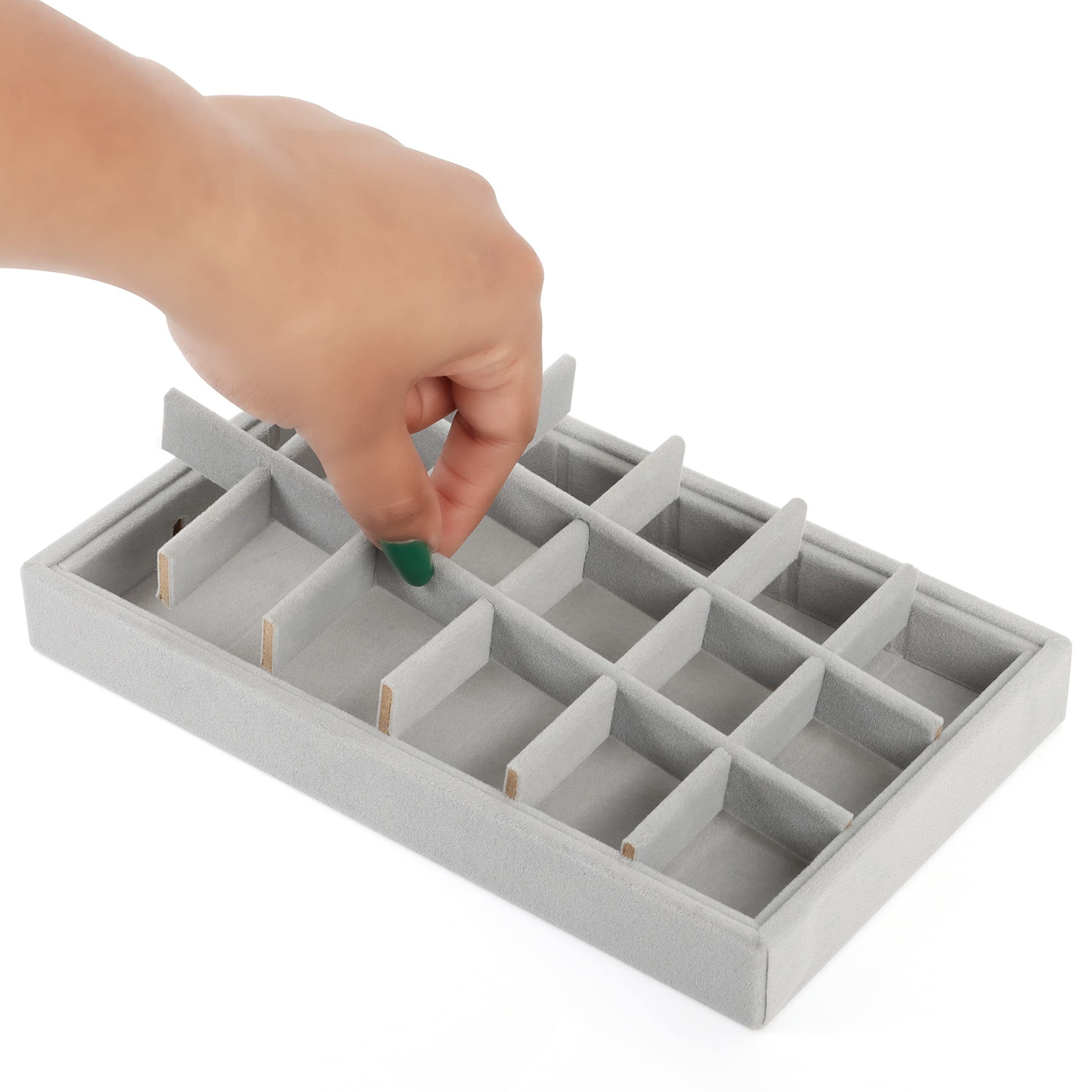 Belle Vous Schmuckständer Grauer Samt Schmuck-Organizer - 9-teiliges Set, Gray Velvet Makeup Organizer for Jewelry - 9 Pieces