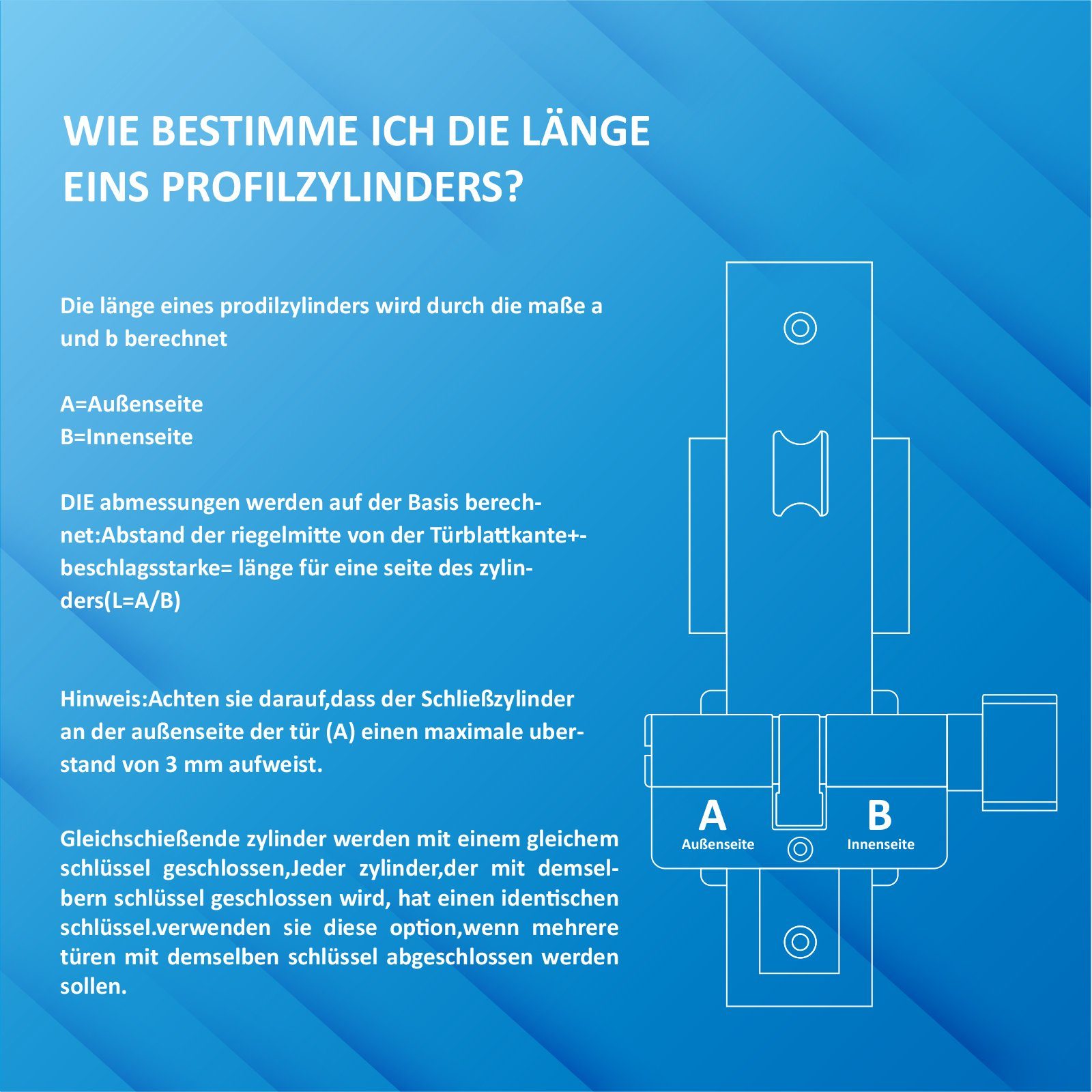Homewit Schließzylinder Einzelner offener Schließzylinder mit Schlüssel, (Set, 1-St., 5 Stück Schlüssel + 2 Stück Befestigungsschrauben)