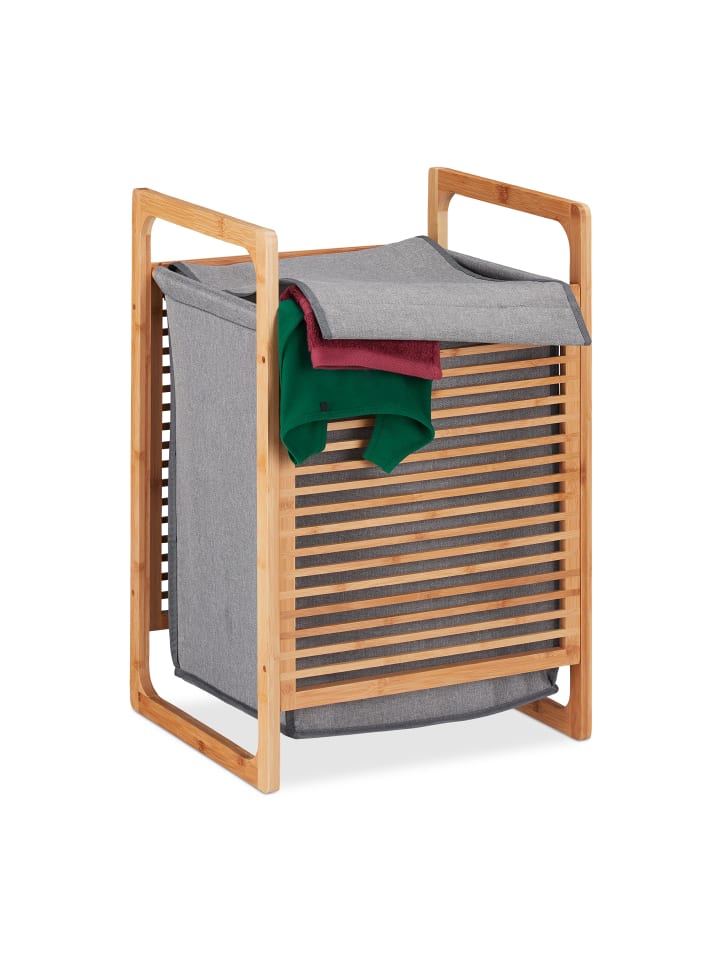 relaxdays Wäschekorb in Natur/Grau - (B)40 x (H)60 x (T)35 cm günstig kaufen onesize