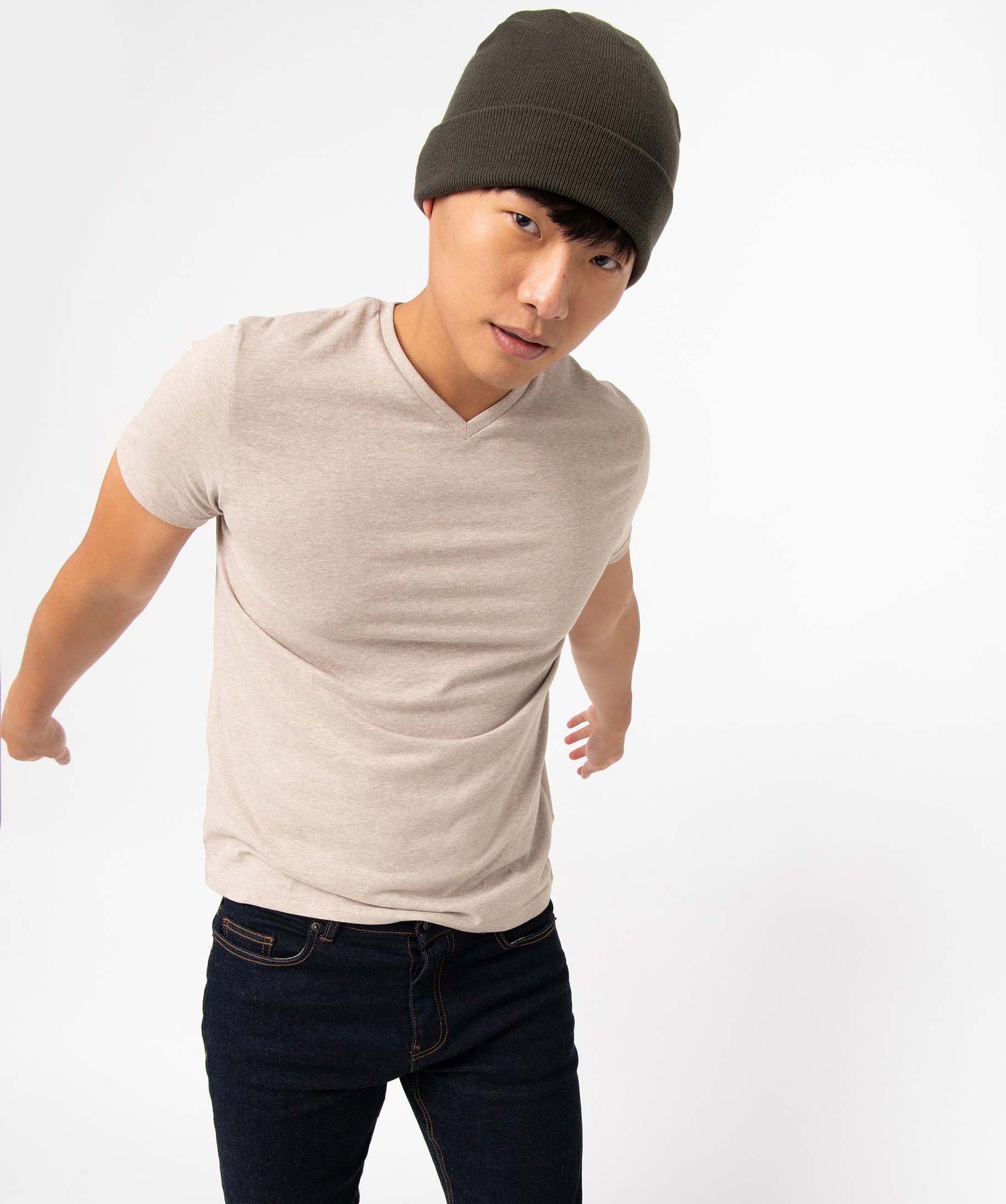 Tee-shirt homme à manches courtes et col V beige | GEMO