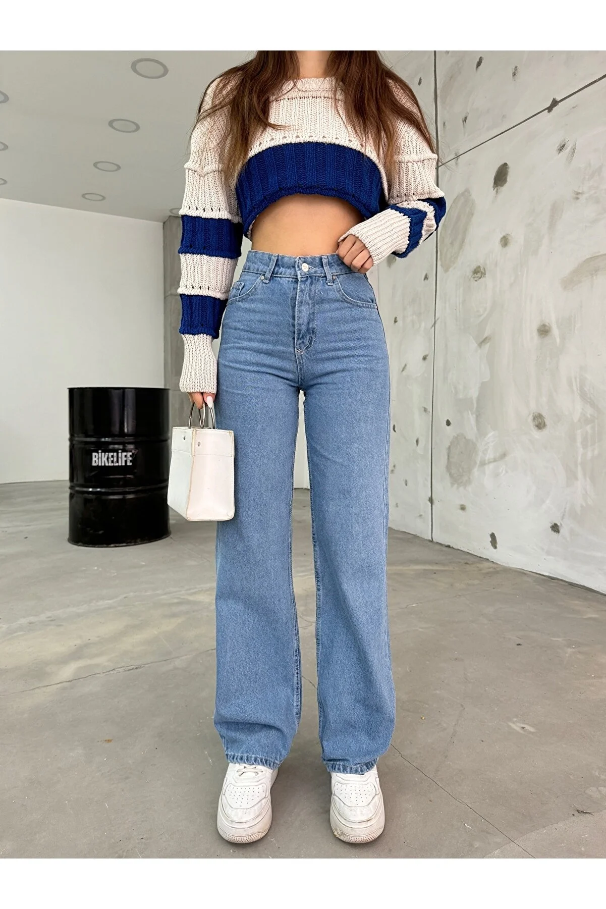 BİKELİFE  Blaue Palazzo-Jeans mit hoher Taille