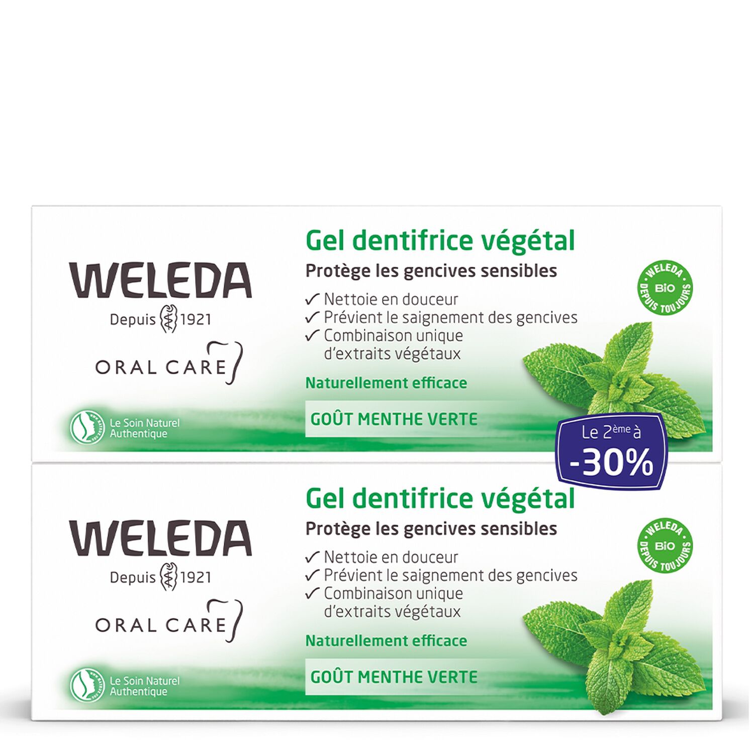 Weleda Menthe Verte Soin Bucco-Dentaire Gel Dentifrice Végétal Lot de 2 x 75ml