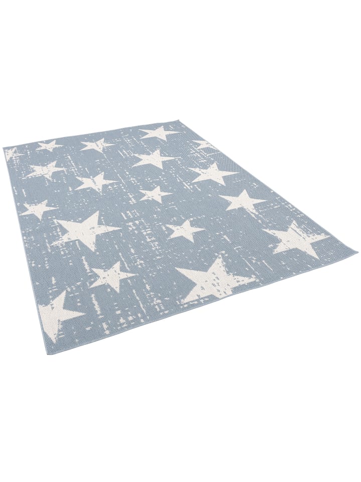 Pergamon In & Outdoor Teppich Flachgewebe Marbella Sterne in Blau günstig kaufen