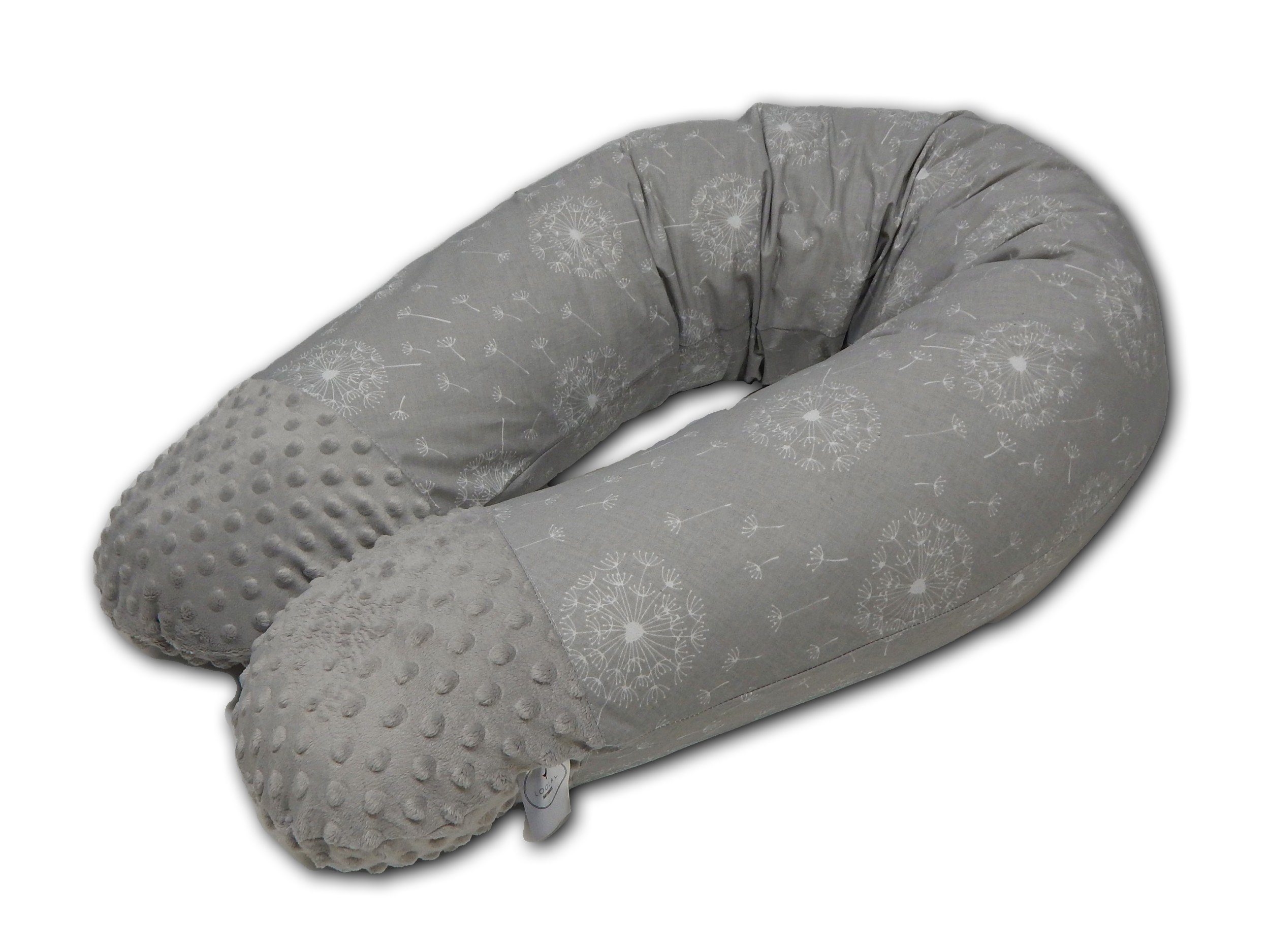 Loolay Stillkissen MINKY/ Baumwolle Stillkissen 170 cm XXL Seitenschläferkissen mit Bezug, WEICH Schwangerschaftskissen MUSTER: MINKY Grau/ Grau Baumwolle Mustern, Bezug abnehmbar mit Reißverschluss!, LOOLAY® - 100% Europäische Stoffe und Kleinserien