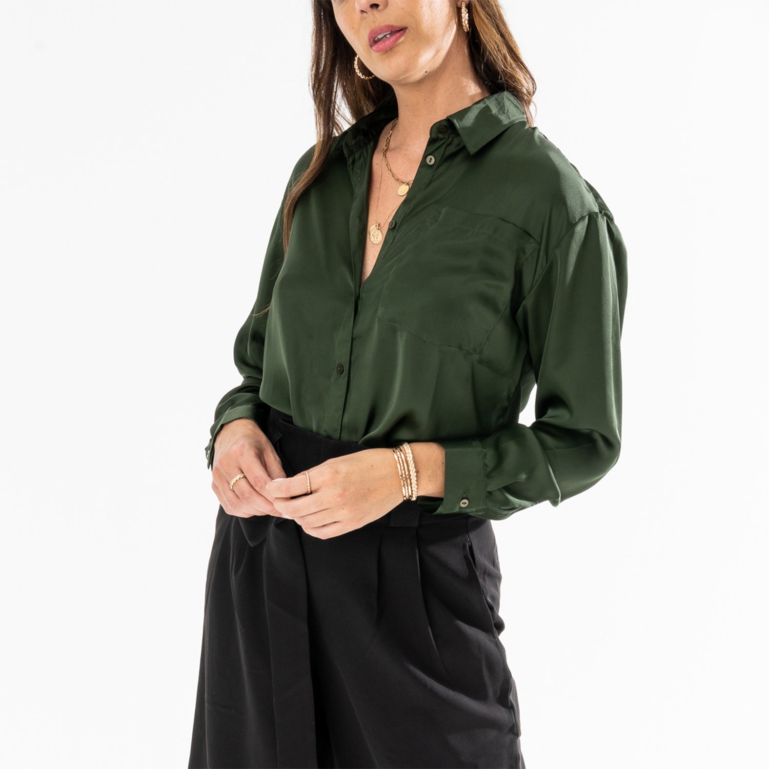 Chemise TEXTO vert foncé satiné