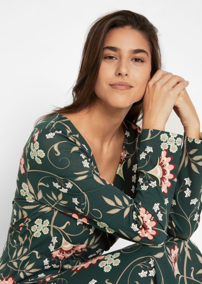 Baumwoll-Midi-Jerseykleid in Wickeloptik