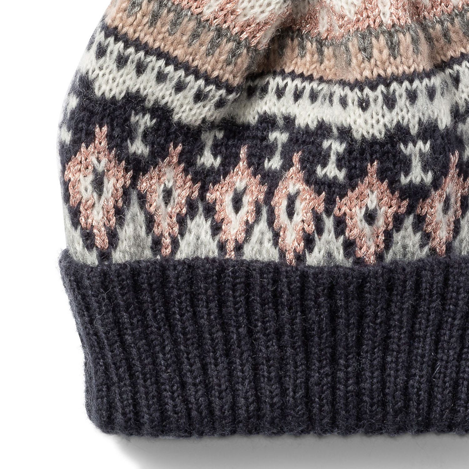 Bonnet marine tricot jacquard à pompon