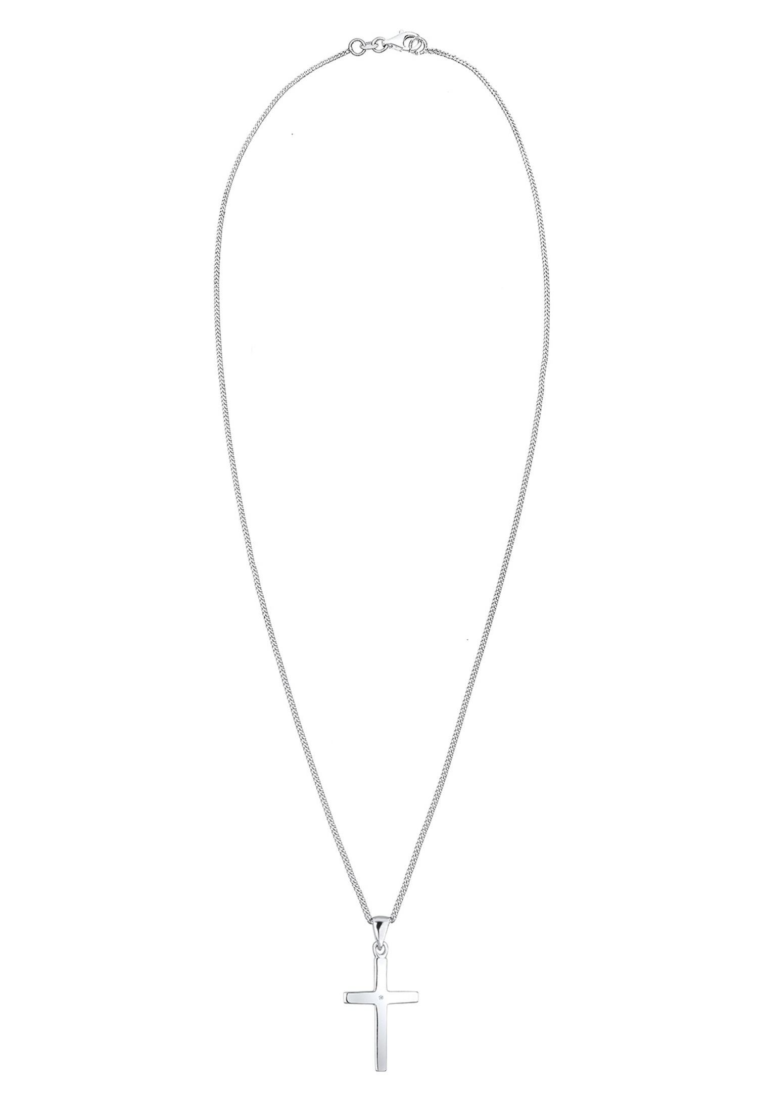 Elli DIAMONDS Halskette Basic Kreuz Glaube Diamant (0.005 ct) 925 Silber