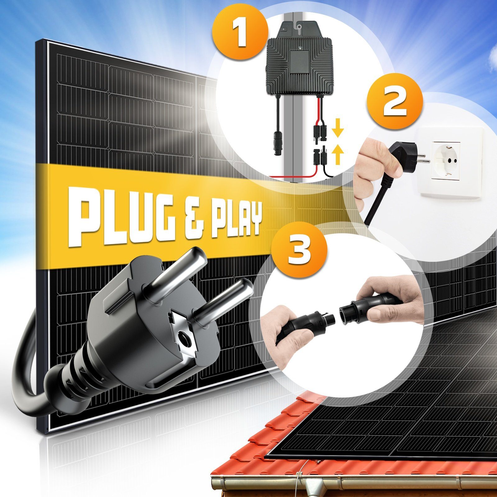 SUNNIVA Solaranlage Balkonkraftwerk 840W / 600W Set, Monokristallin, (BENY Wechselrichter Wifi, Solaranlage Komplettset mit 5m Anschlusskabel für Schuko Steckdose), Balkon Mini-PV Anlage genehmigungsfrei, steckerfertig