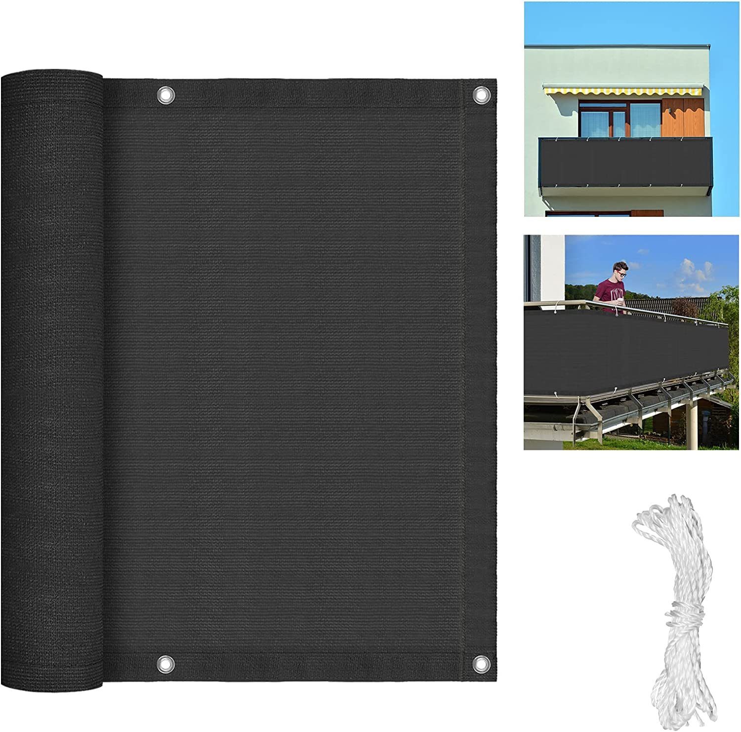 AUFUN Balkonsichtschutz Balkon Sichtschutz aus HDPE Balkonbespannung UV+