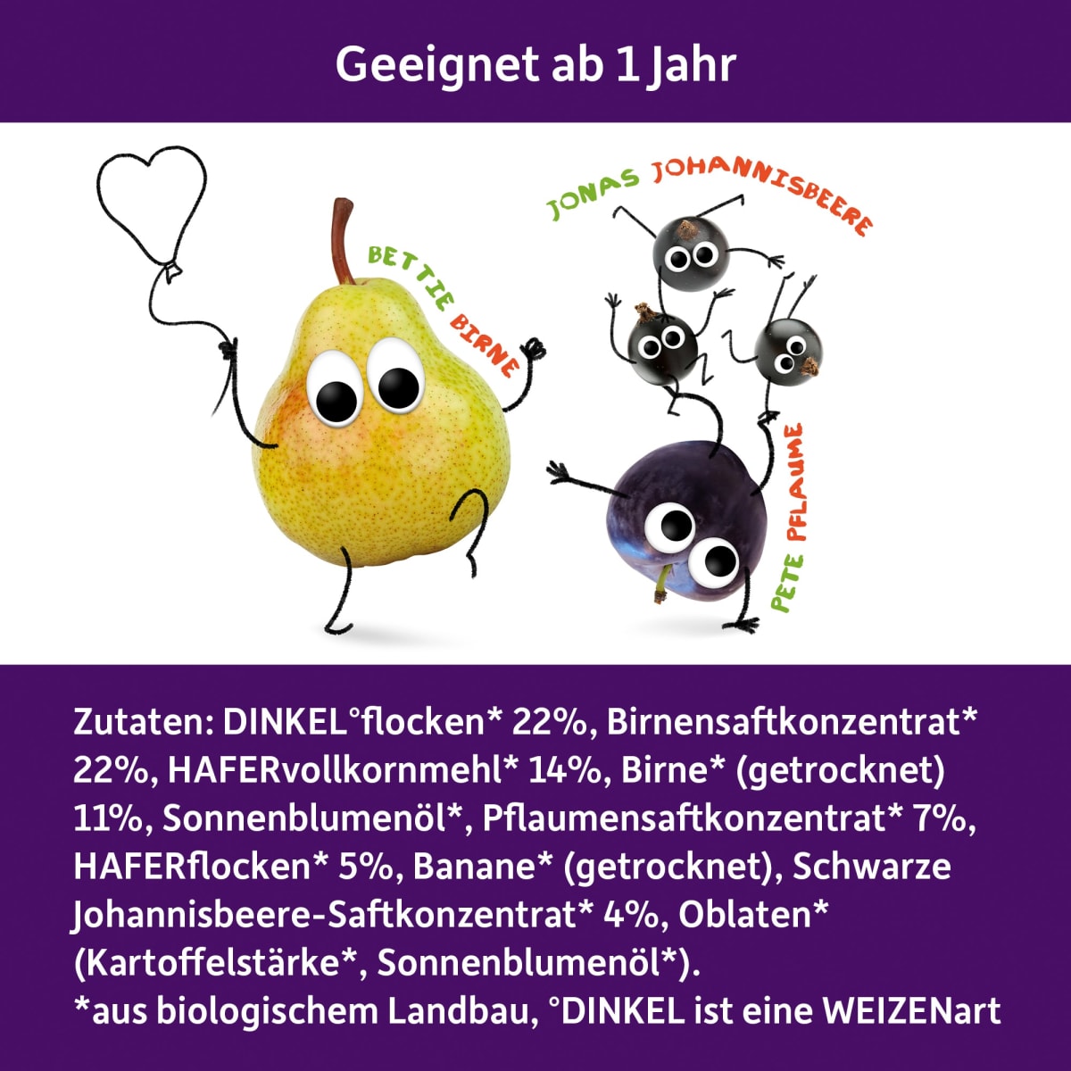 Fruchtriegel mit Getreide Birne, Pflaume & Brombeere ab 1 Jahr, 4x23g, 92 g