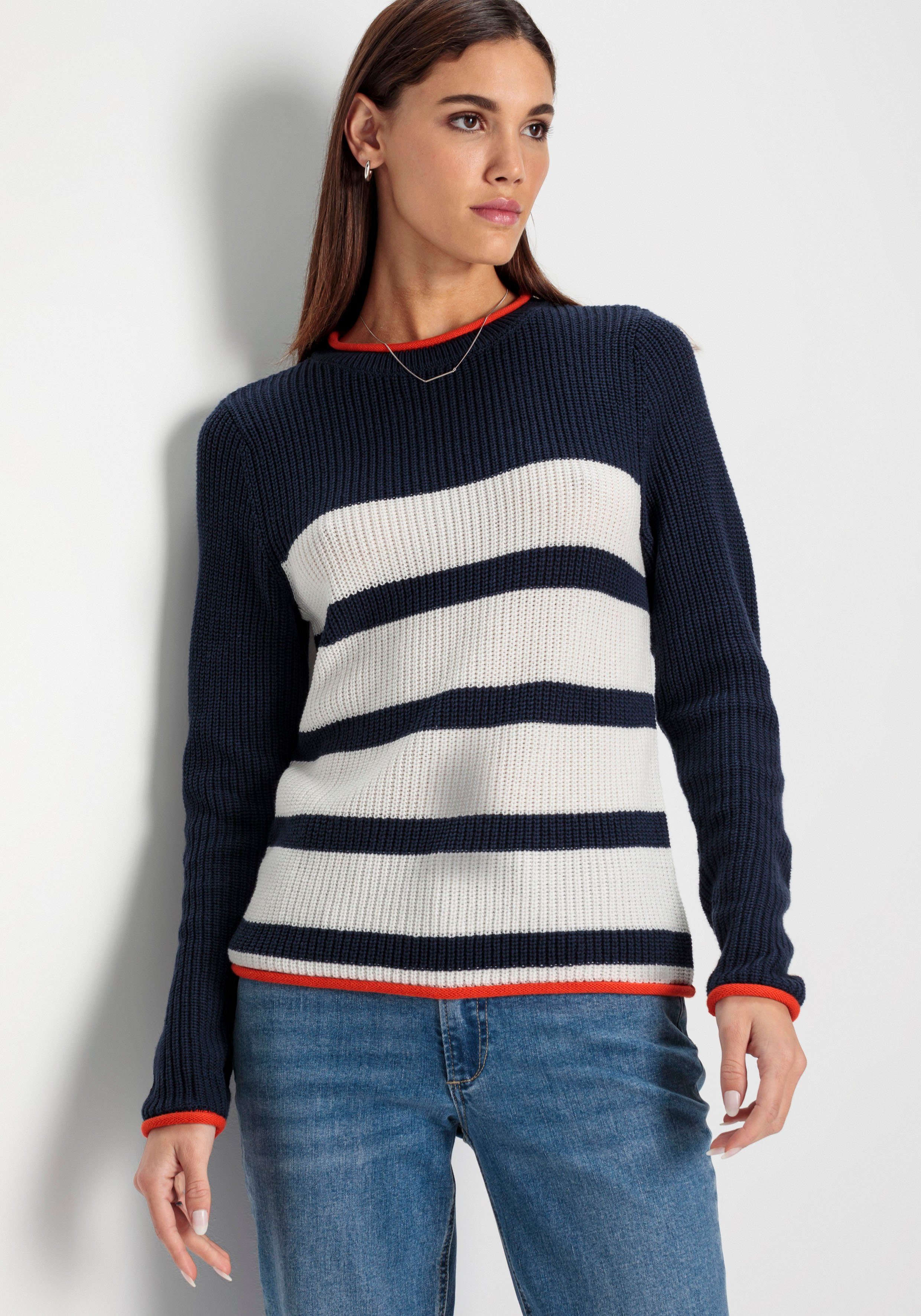 HECHTER PARIS Streifenpullover mit Kontrastkante - NEUE KOLLEKTION