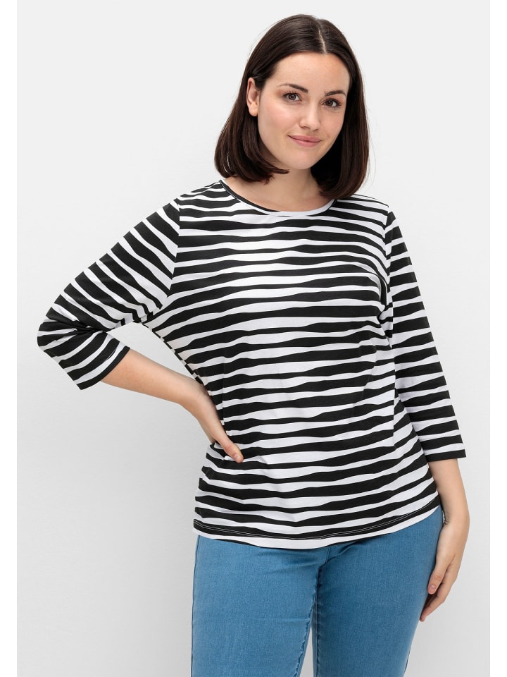 sheego Shirt in schwarz gestreift günstig kaufen