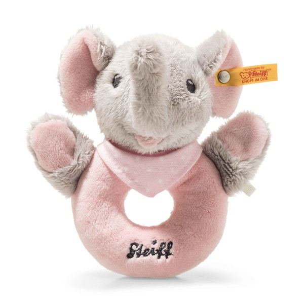 Trampili Elefant Greifling mit Rassel, 13 cm, hellgrau