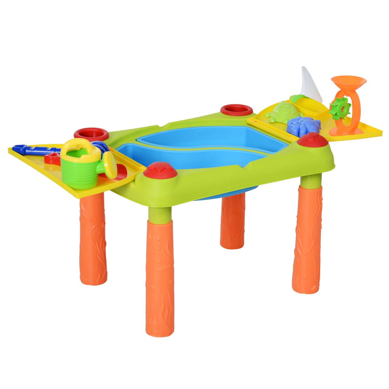 HOMCOM Kinder Sandspielzeug, Sandkastentisch mit 16-tlg. Zubehör, Spieltisch, Strandspielzeug, ab 3 Jahren, PP, 99,5 x 49 x 48 cm