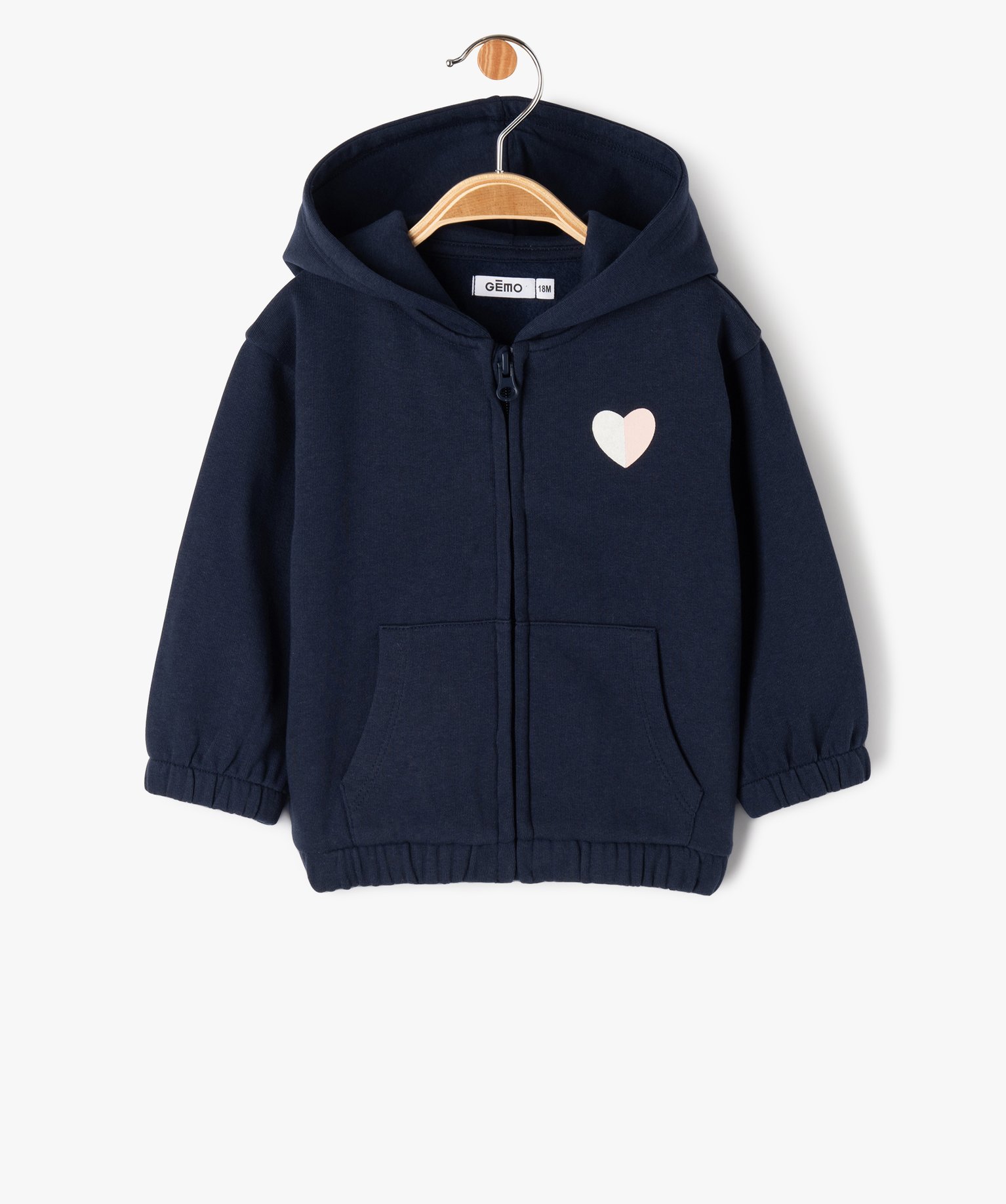 Sweat zippé à capuche intérieur molletonné bébé fille marine | GEMO