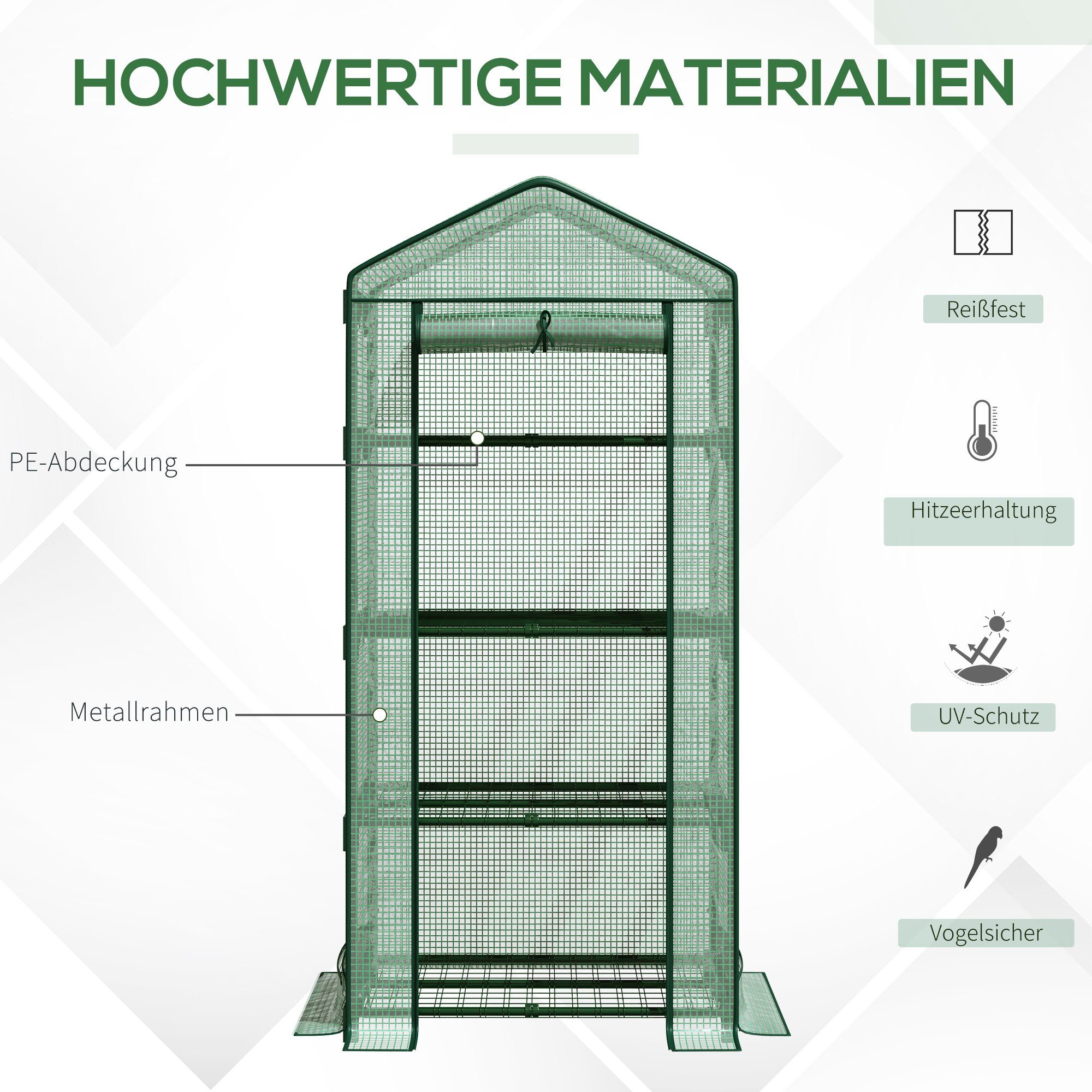 Outsunny Foliengewächshaus Gewächshaus, BxLxH: 49 x 69 x 158 cm, Set, 1 x Gewächshaus, mit Rolltür