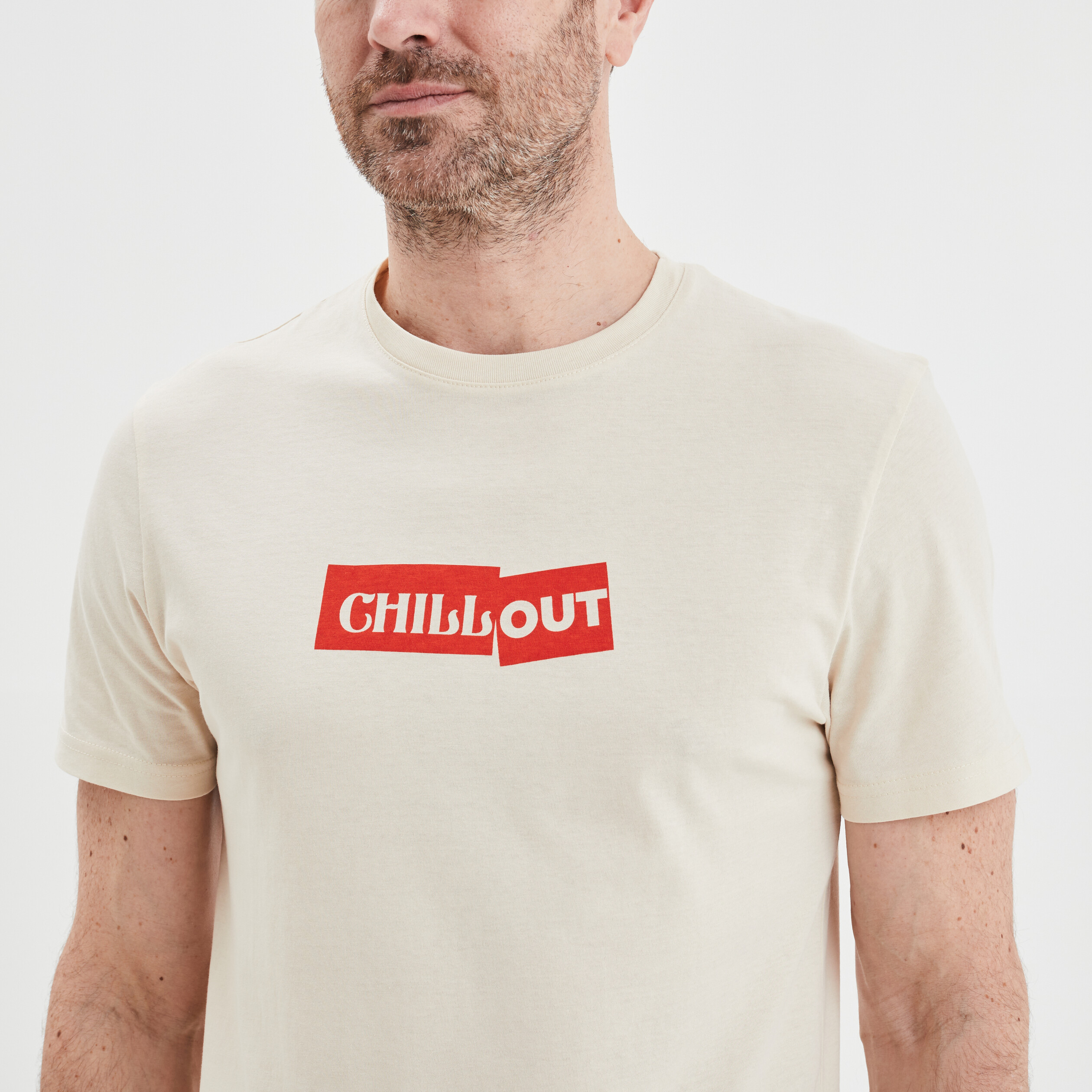 T-shirt col rond manches courtes coton ecru homme | La Halle