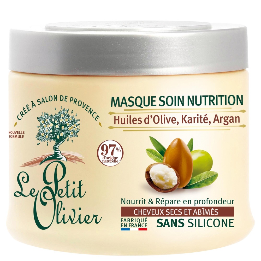 le petit olivier Masque Soin Nutrition Huiles d'Olive, Karité, Argan Masque - Cheveux Secs ou Abîmés