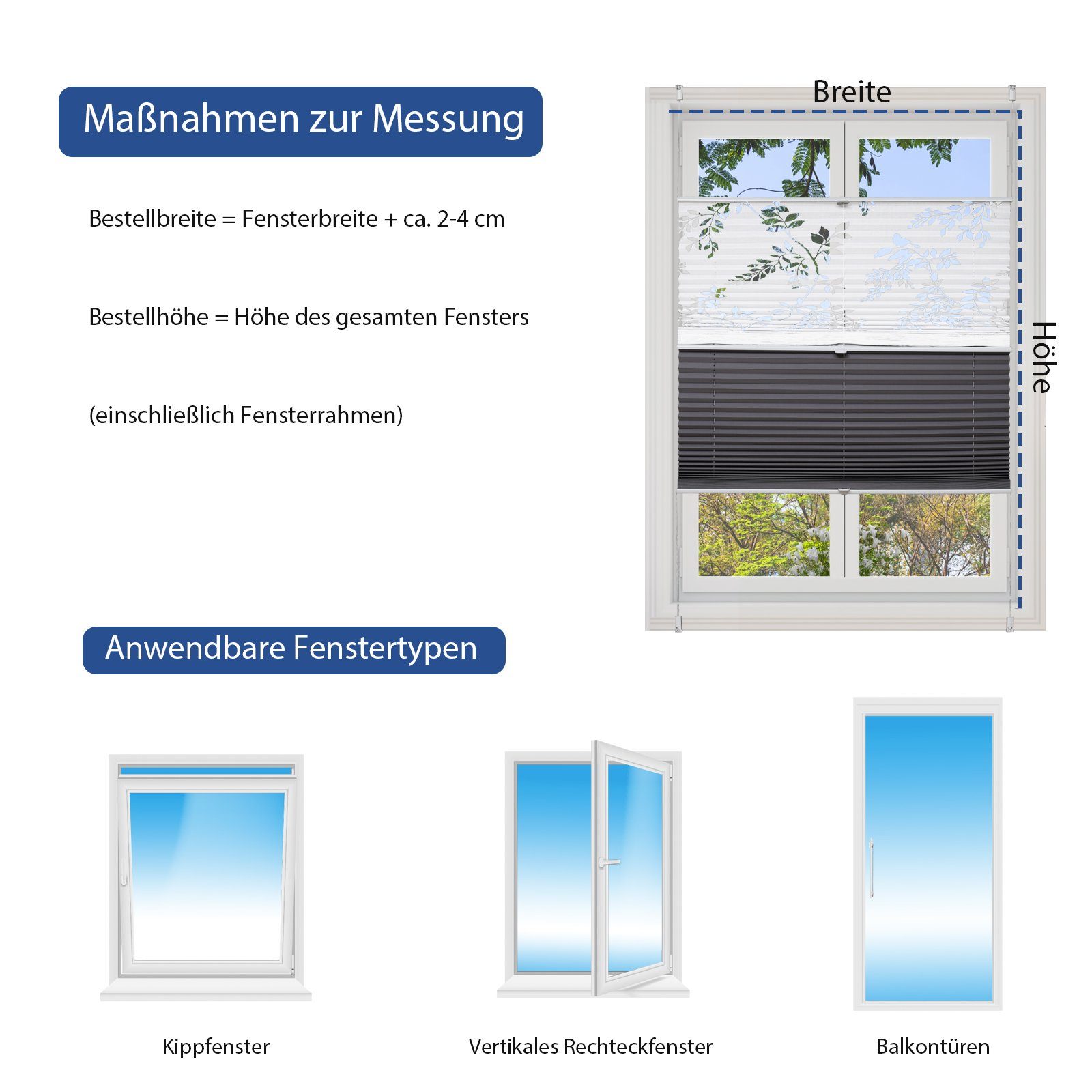 Plissee Doppelplissee Day+Night Verdunkelung ohne Bohren verspannt Lichtschutz, Sekey, Klemmfix, ohne Bohren, Klemmfix, Lichtdurchlässig Ausbrenner-Muster und 100% Verdunkelnd Verdunkelung
