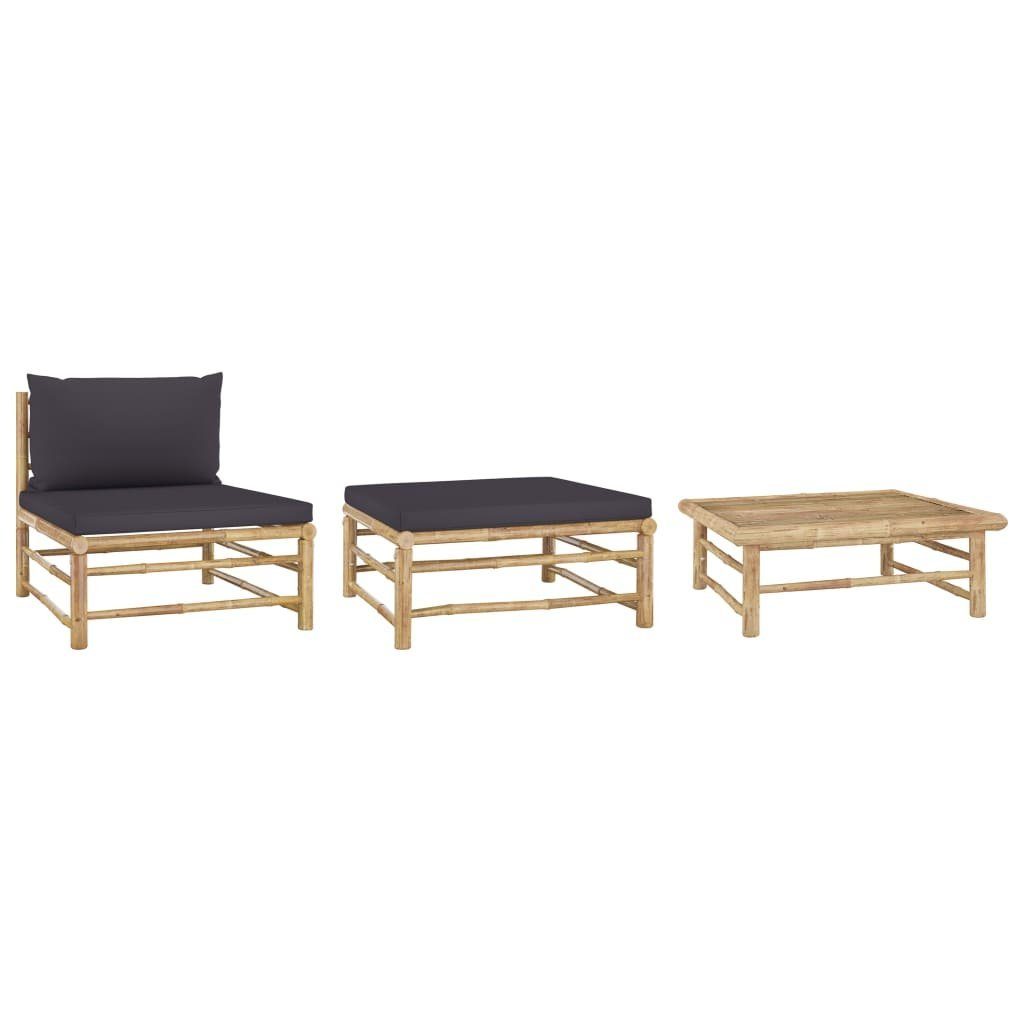vidaXL Loungesofa 3-tlg. Garten-Lounge-Set mit Dunkelgrauen Kissen Bambus, 1 Teile