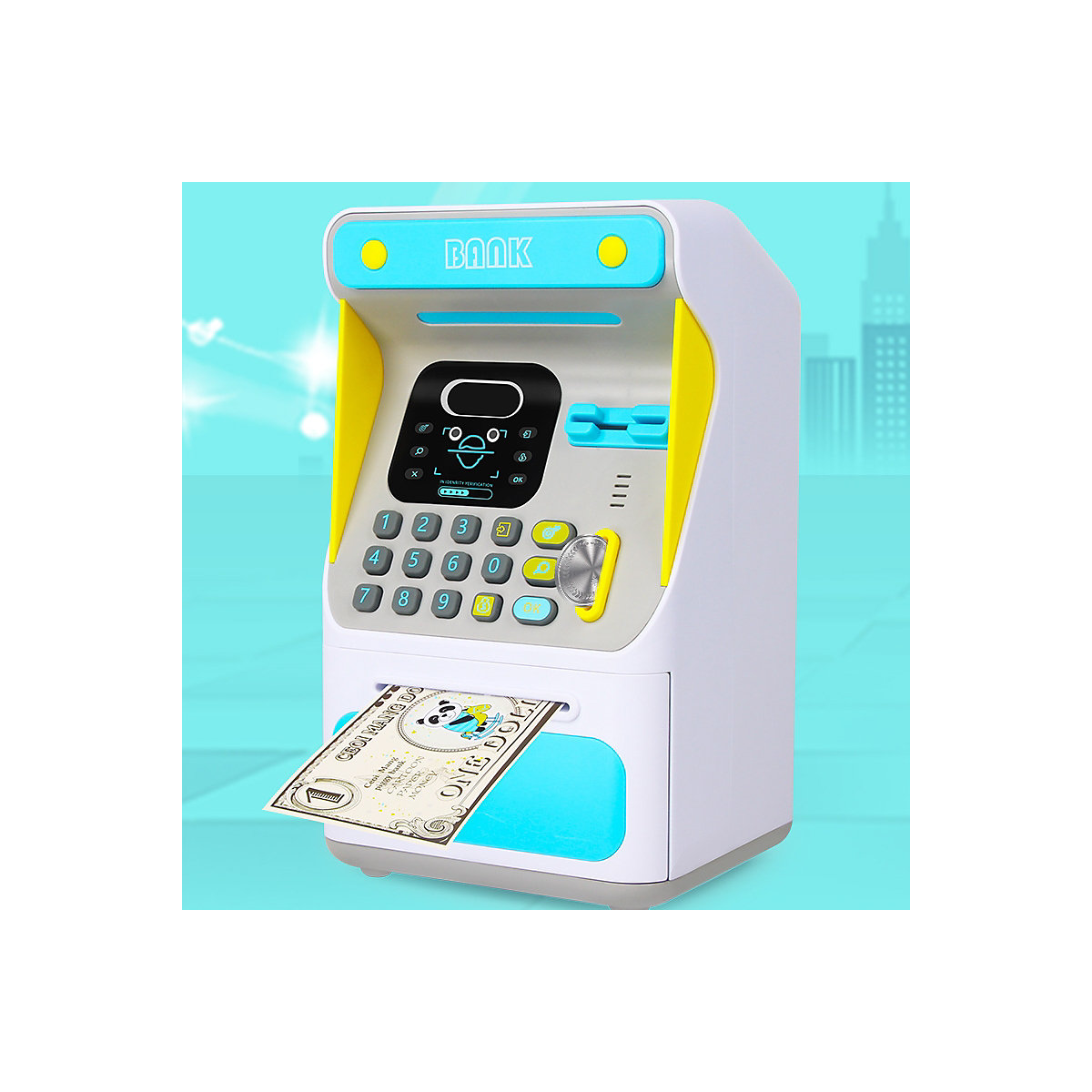 Simulierte Gesichtserkennung ATM Bank Passwortautomatik Geldrollen-Safe Spardose Spielzeug für Geldautomaten