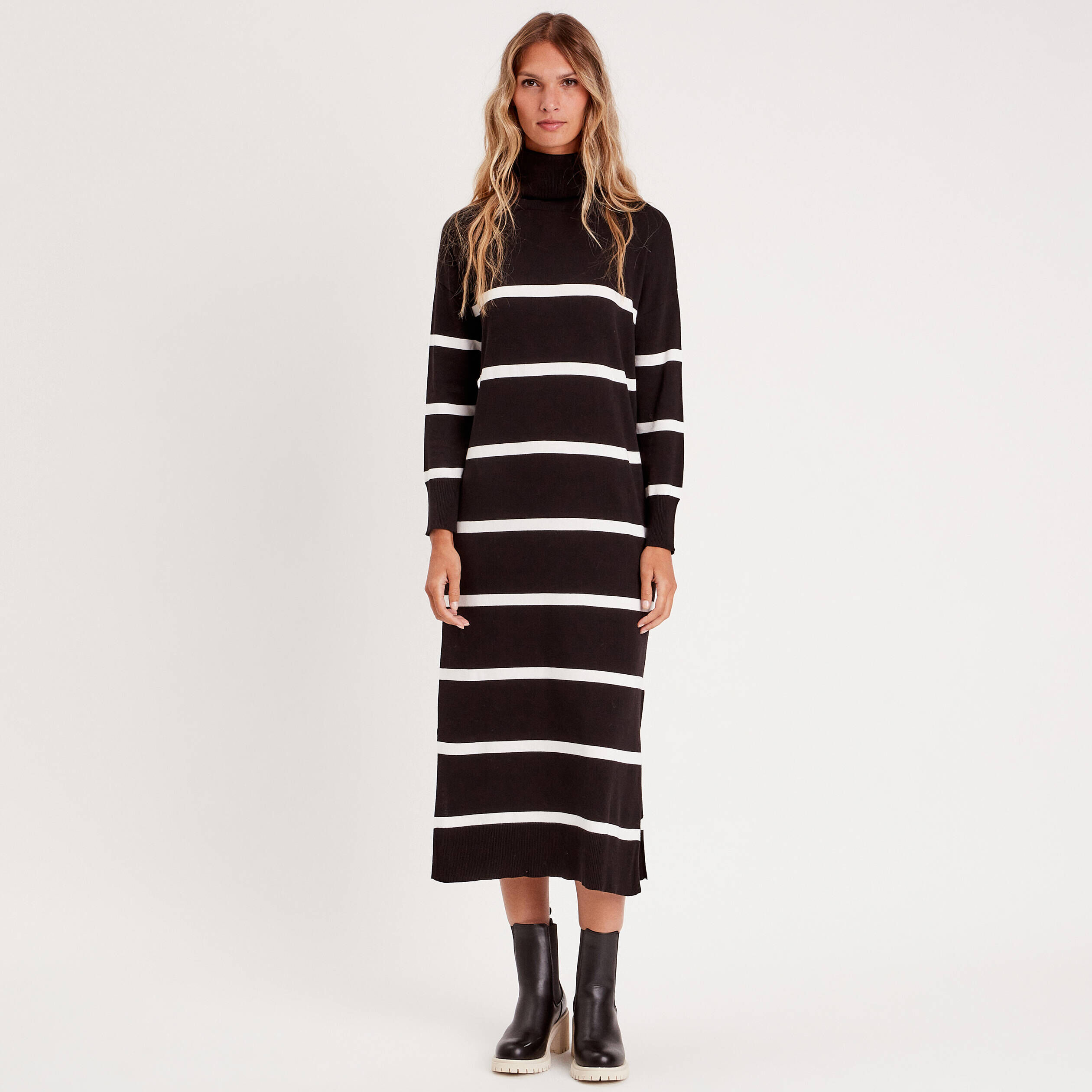 Robe pull longue col roulé noir femme | Cache Cache