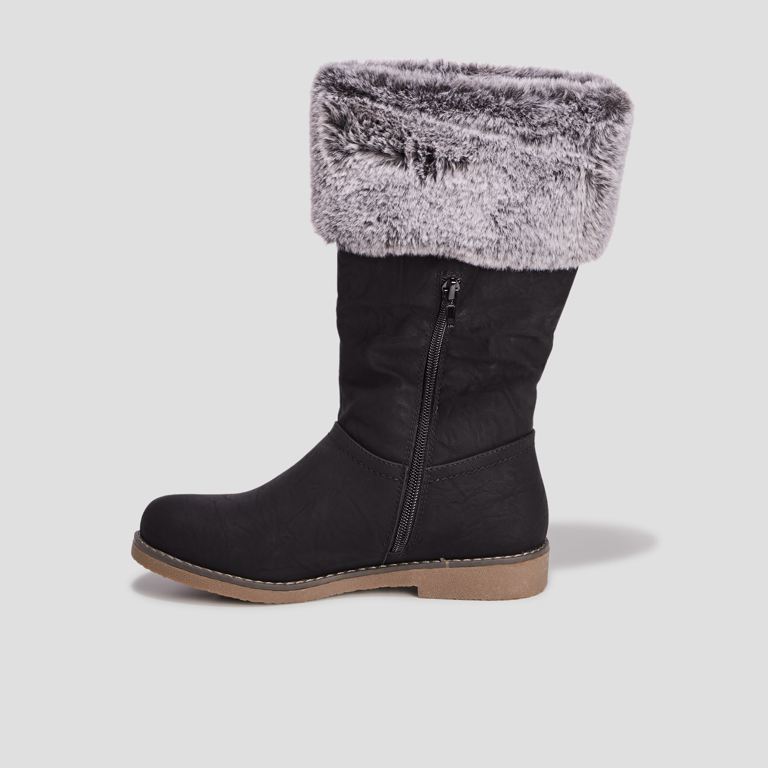 Bottes zippées avec pompons noir fille | La Halle