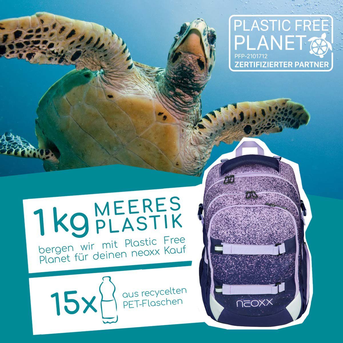 neoxx Schulrucksack Active, Glitterally perfect, aus recycelten PET-Flaschen