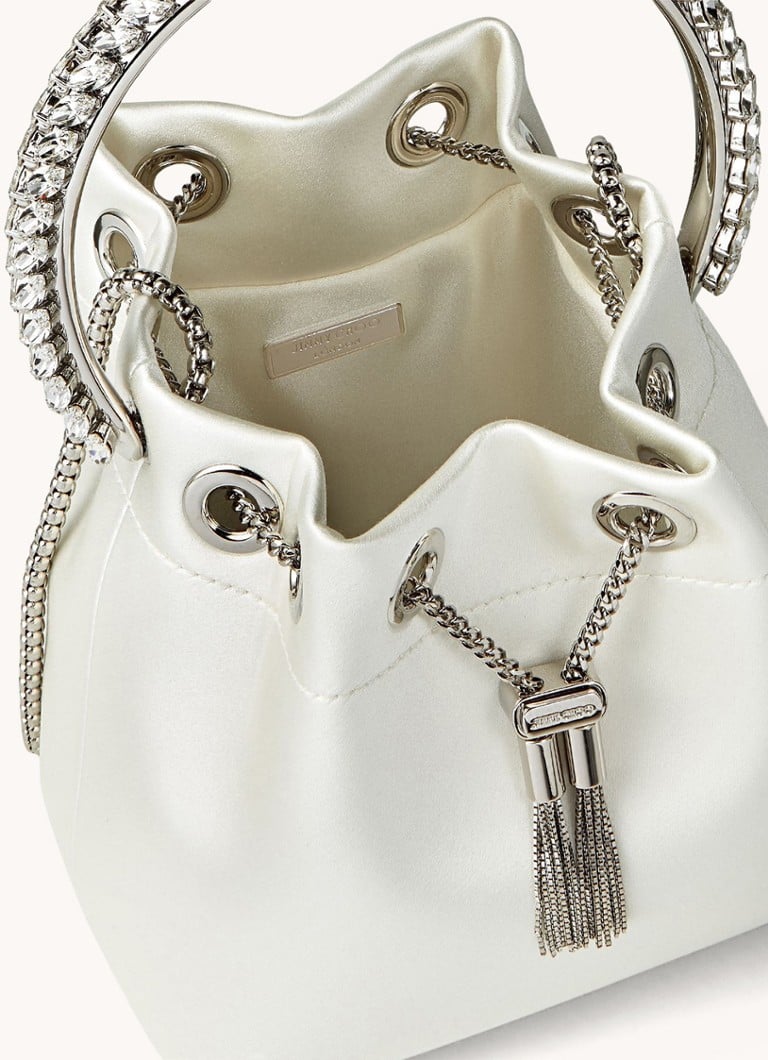Jimmy Choo Bon Bon satīna rokassoma ar rhinestones elementiem