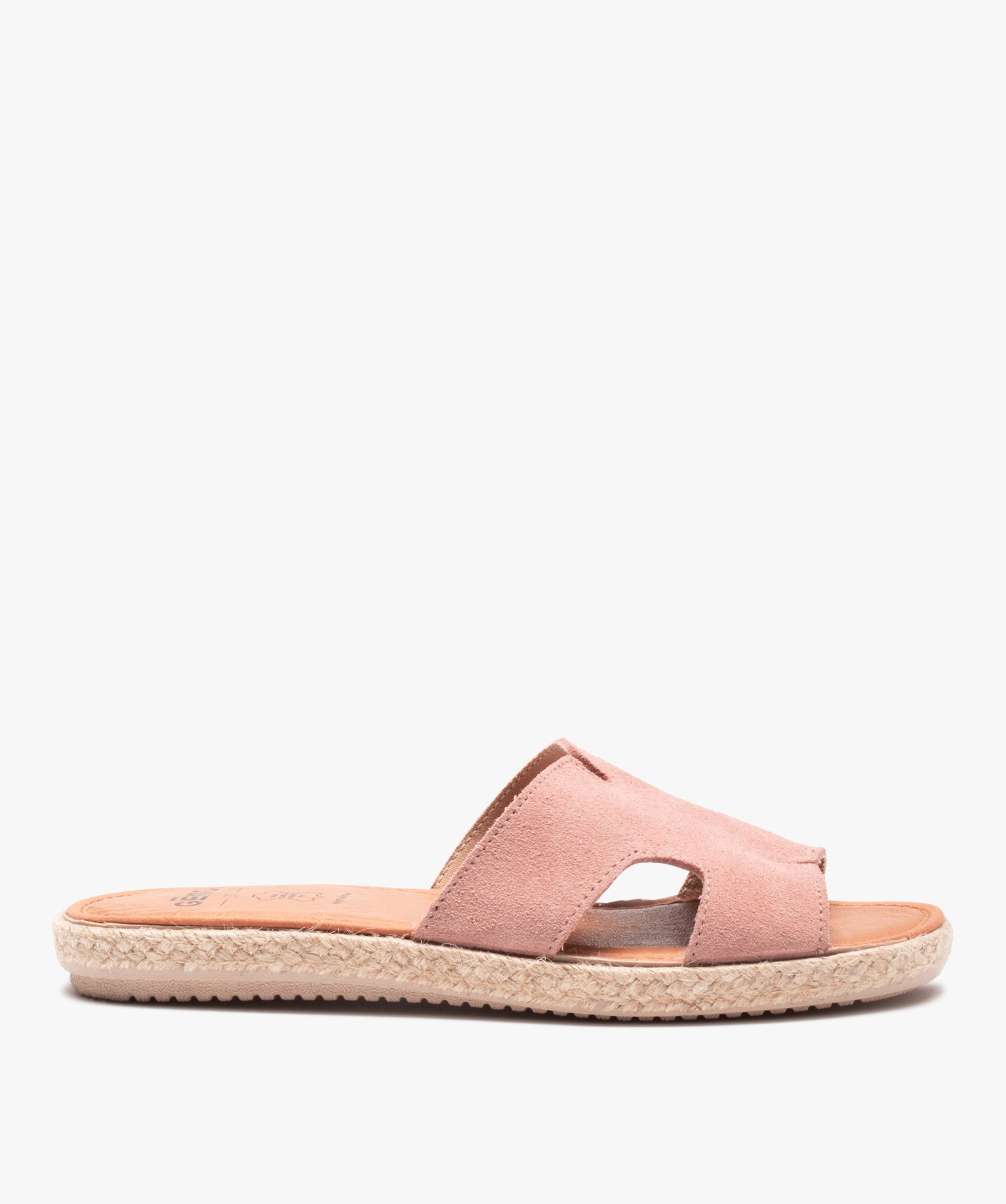 Mules femme à talon plat et bride en cuir retourné rose | GEMO