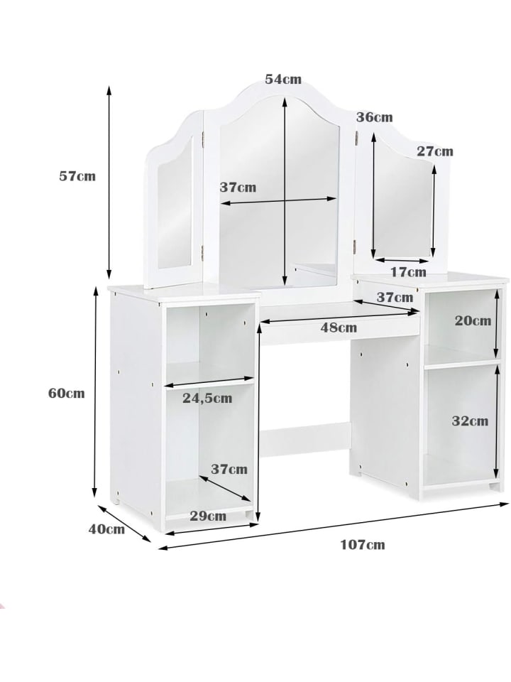 COSTWAY 2 in 1 Schminktisch in Weiß günstig kaufen 40 cm