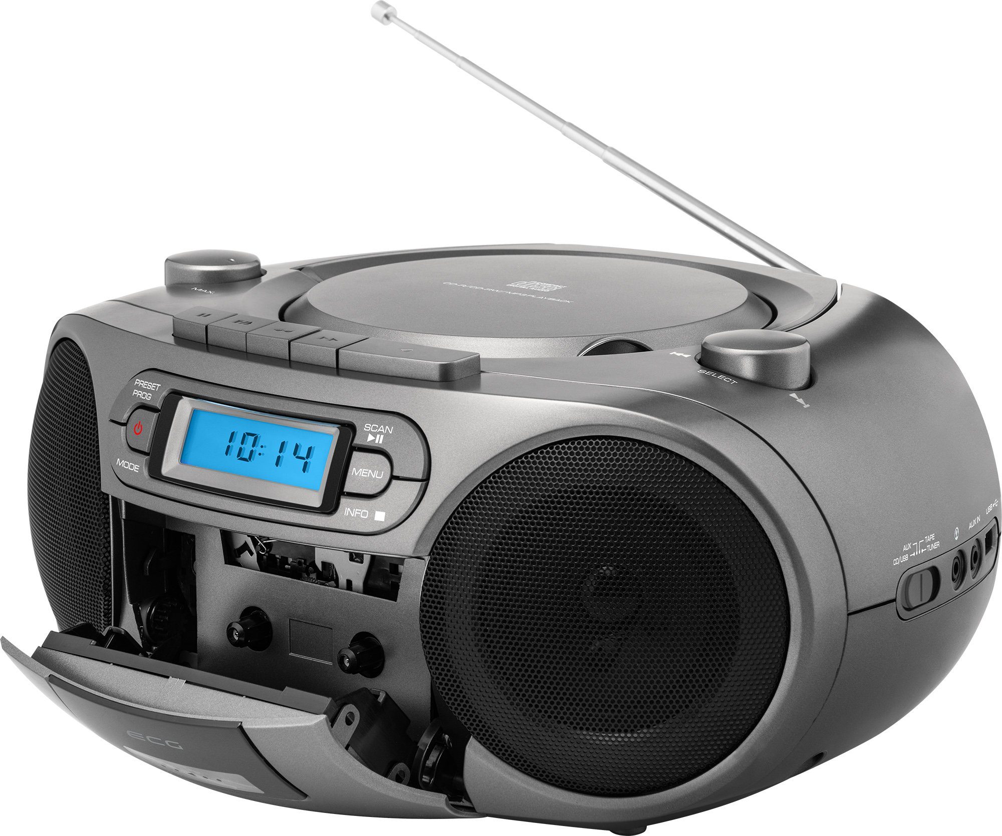 ECG CDR 999 Digitalradio (DAB) (Digitalradio (DAB), FM Digital Tuner, Kassettenplayer, CD-Player, MP3 / WMA-Musikwiedergabe vom USB-Laufwerk, 3,00 W, Abspielen von Kassetten, CDs und USB-Sticks, Digitalradio hören, Netz- und Batteriebetrieb)