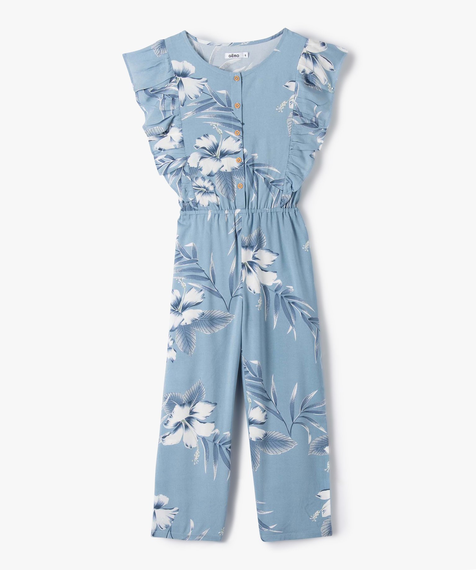 Combinaison pantalon fille imprimée avec volants sur les é... bleu | GEMO