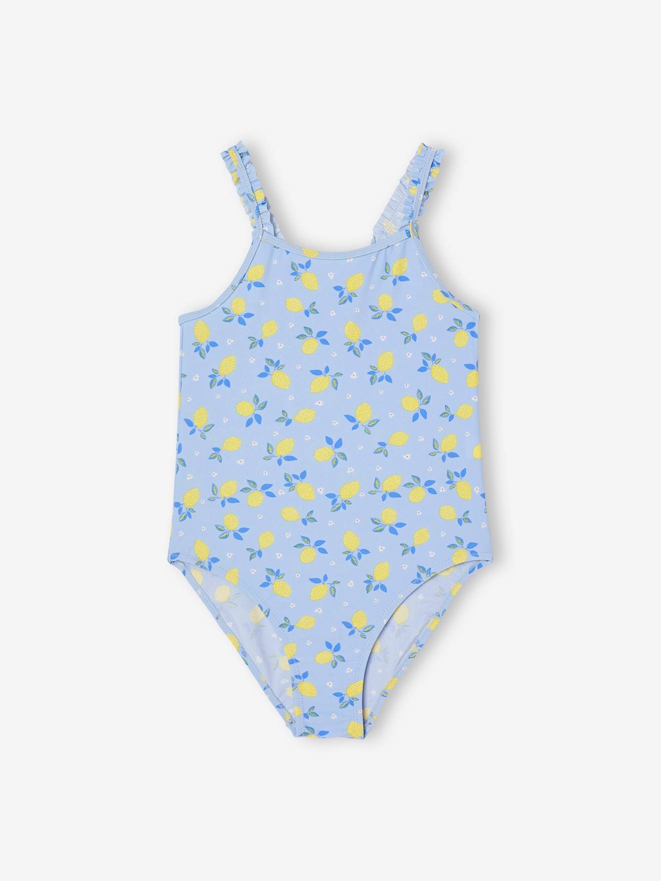 Maillot de bain 1 pièce imprimé citrons fille bleu ciel