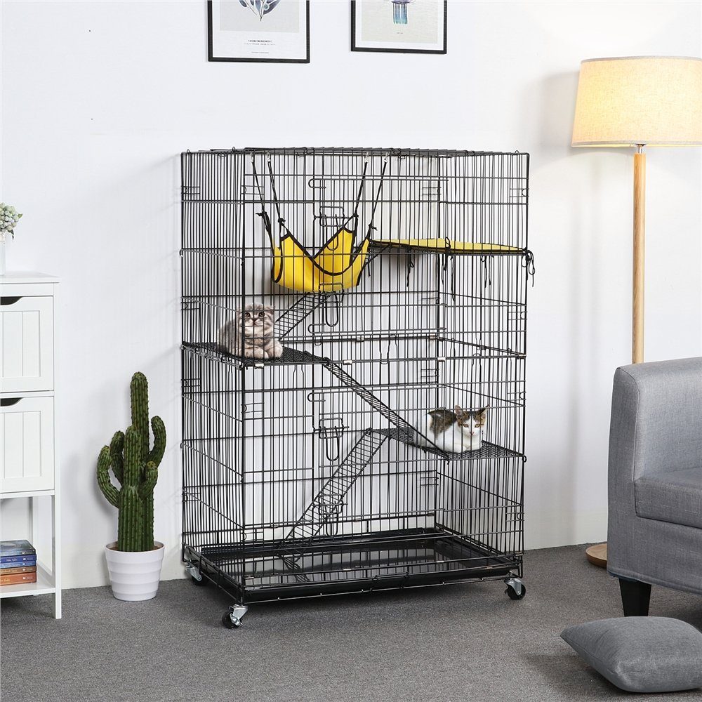 Yaheetech Katzenkäfig, mit Doppeltür, 3 Ebenen, für Kleintiere
