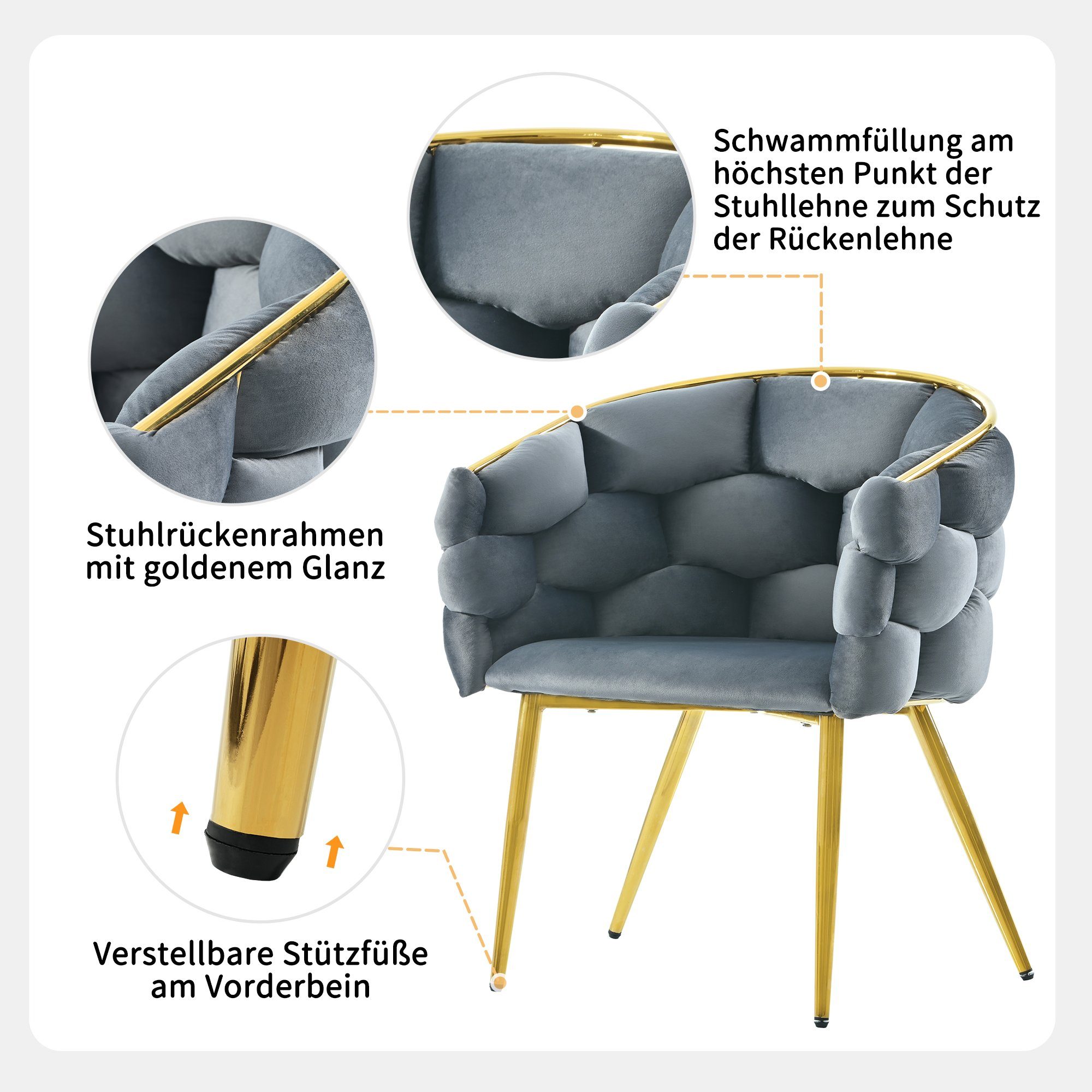 Ulife Polsterstuhl Luxus-Samtstühle mit Metallbeinen Bubble Stühle (1 St)