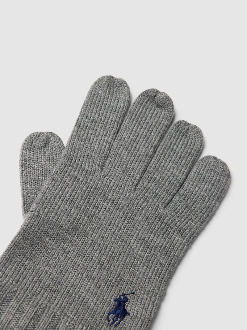 Handschuhe mit gerippten Abschlüssen in mittelgrau meliert