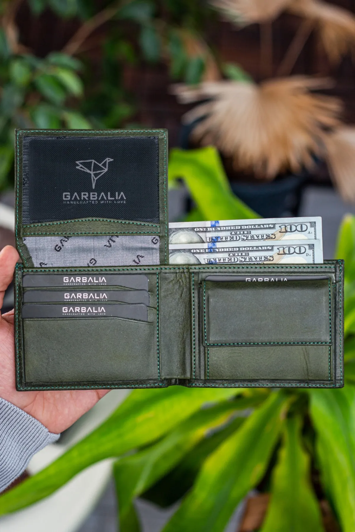 Garbalia  Jackson Echtleder-Geldbörse mit RFID-Blockierung, Crazy Green, mit Münzfach