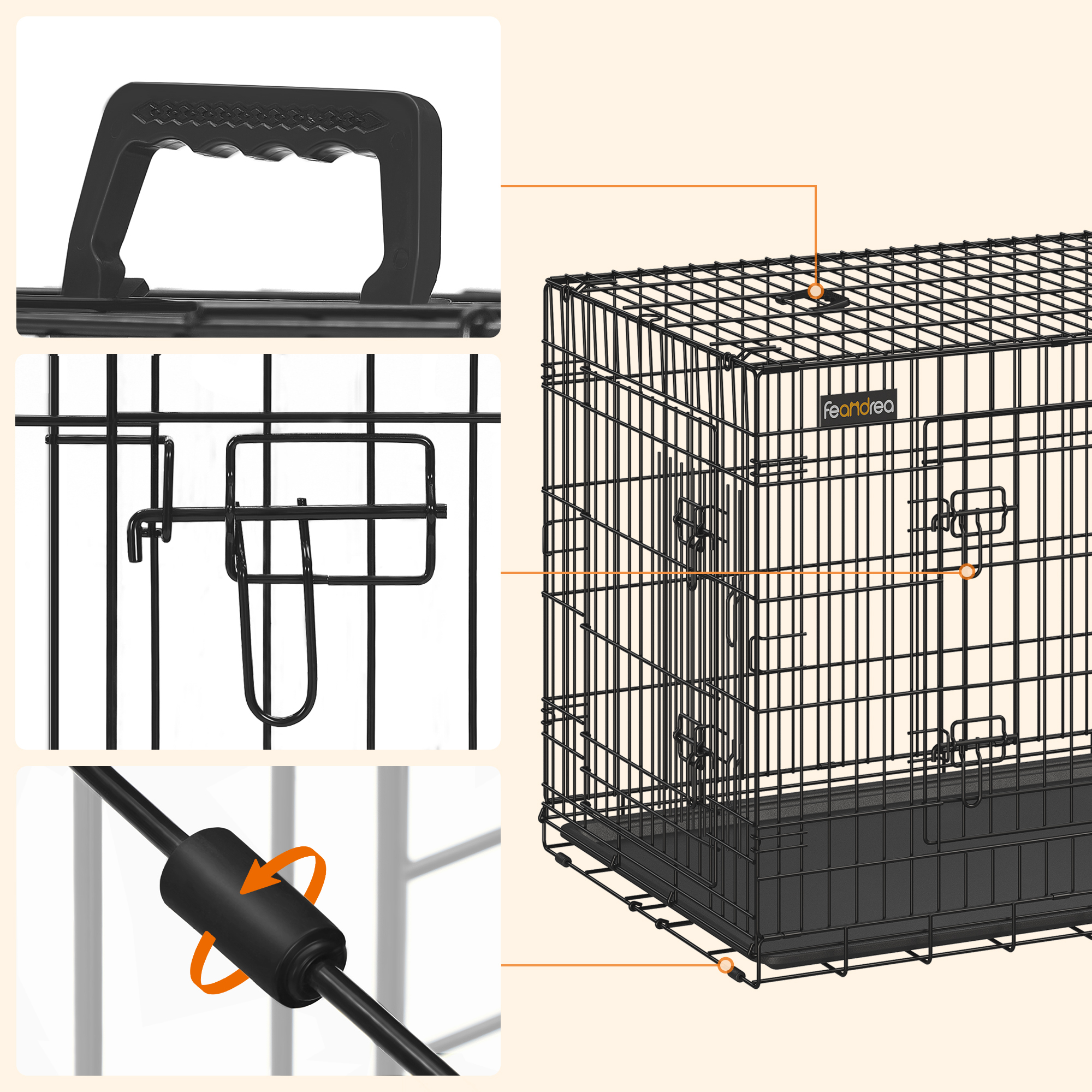 FEANDREA Transportboxen & Gitterboxen FEANDREA S-XXL Hundekäfig mit 2 Türen 1,07 m, 70 cm, 77,5 cm